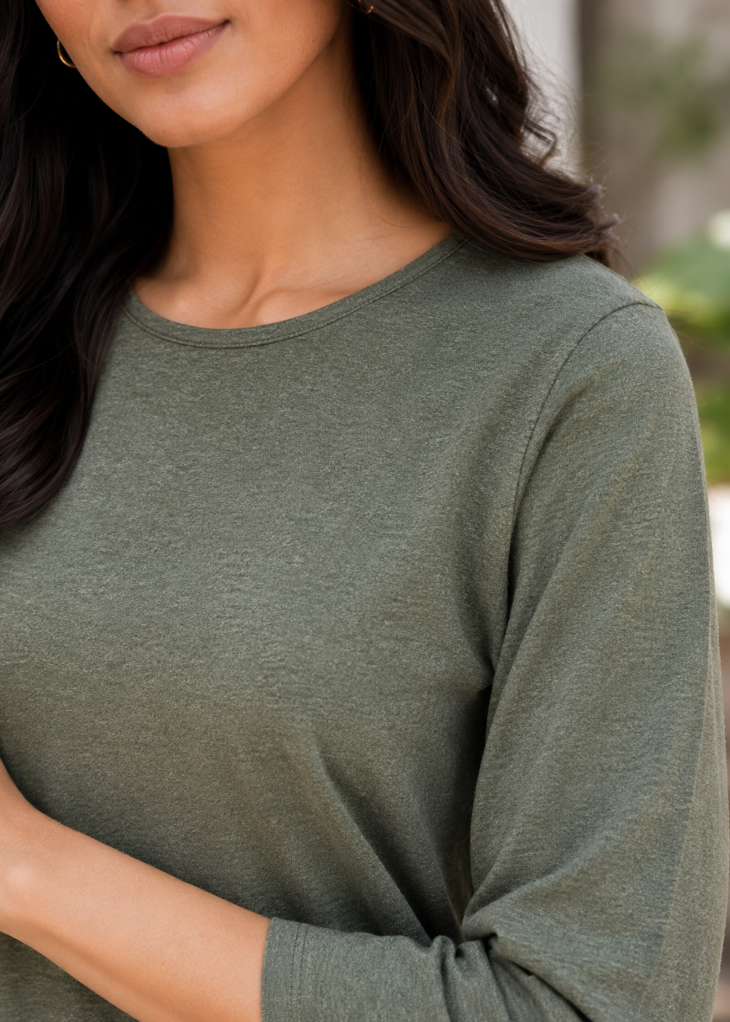 single jersey knit Top in Olive green