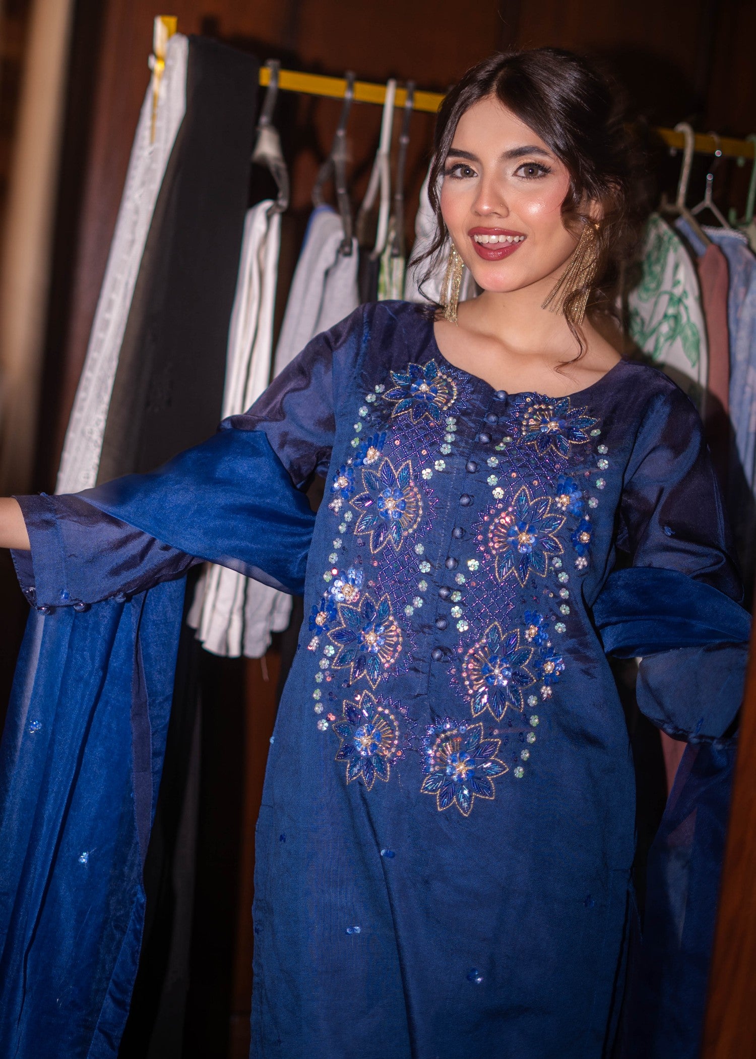pure silk Kurta Set in Midnight blue