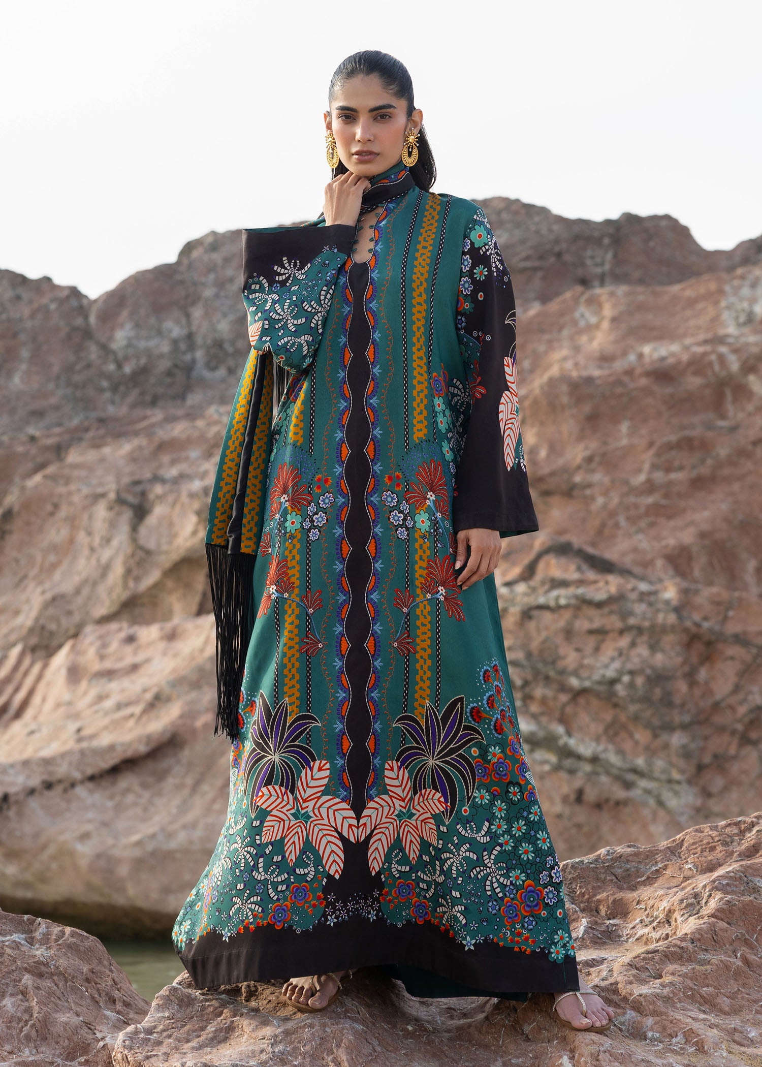 silk grip Kaftan in Emerald green