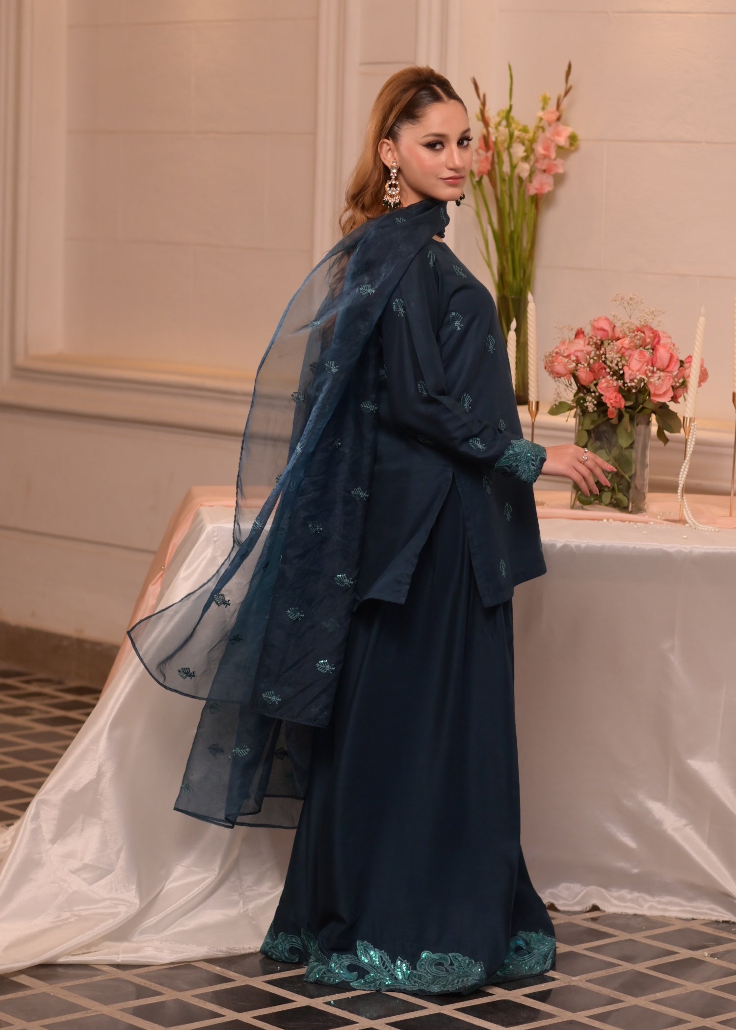 irish linen Sharara in Teal
