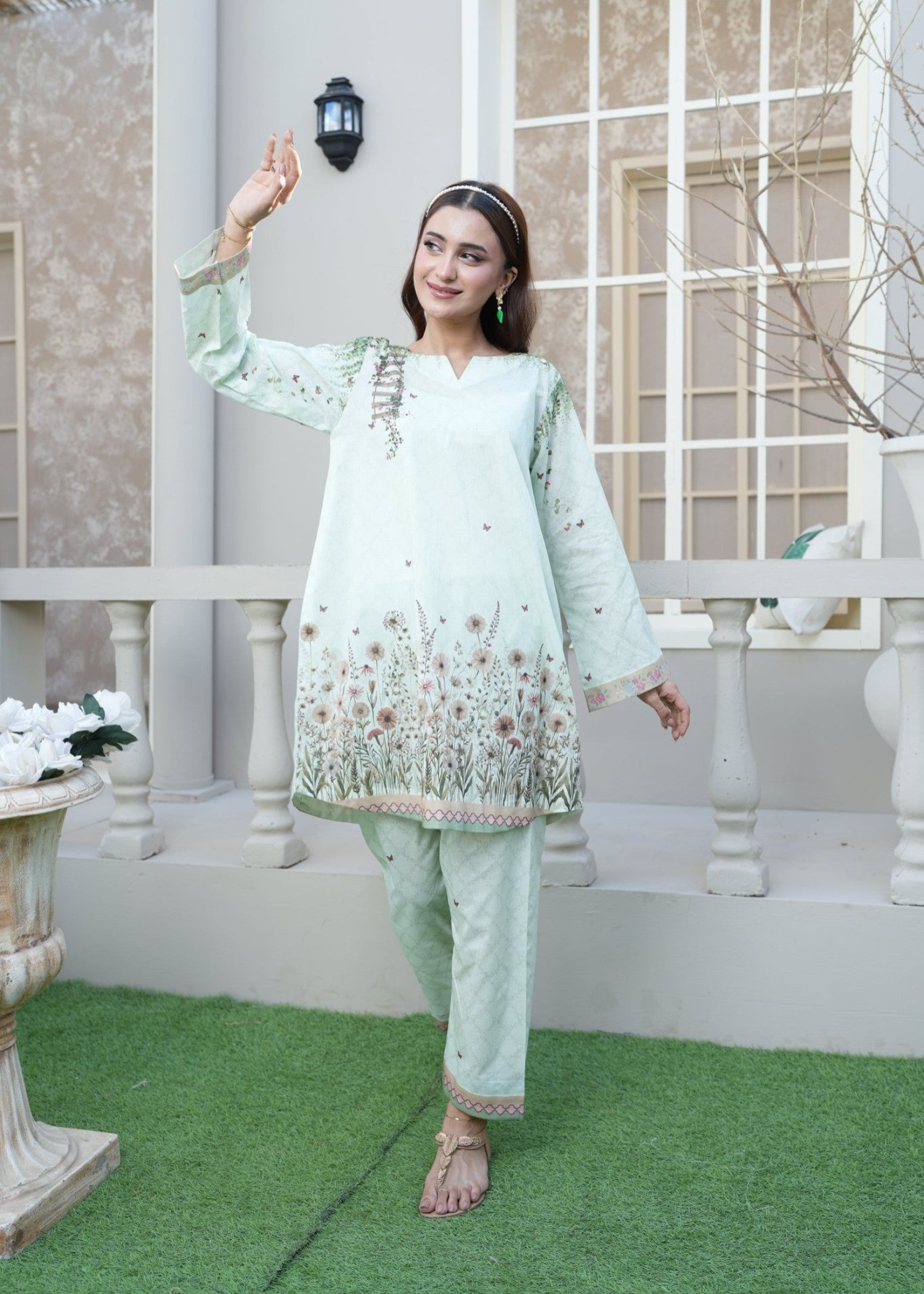 cotton Short Frock in Pastel green
