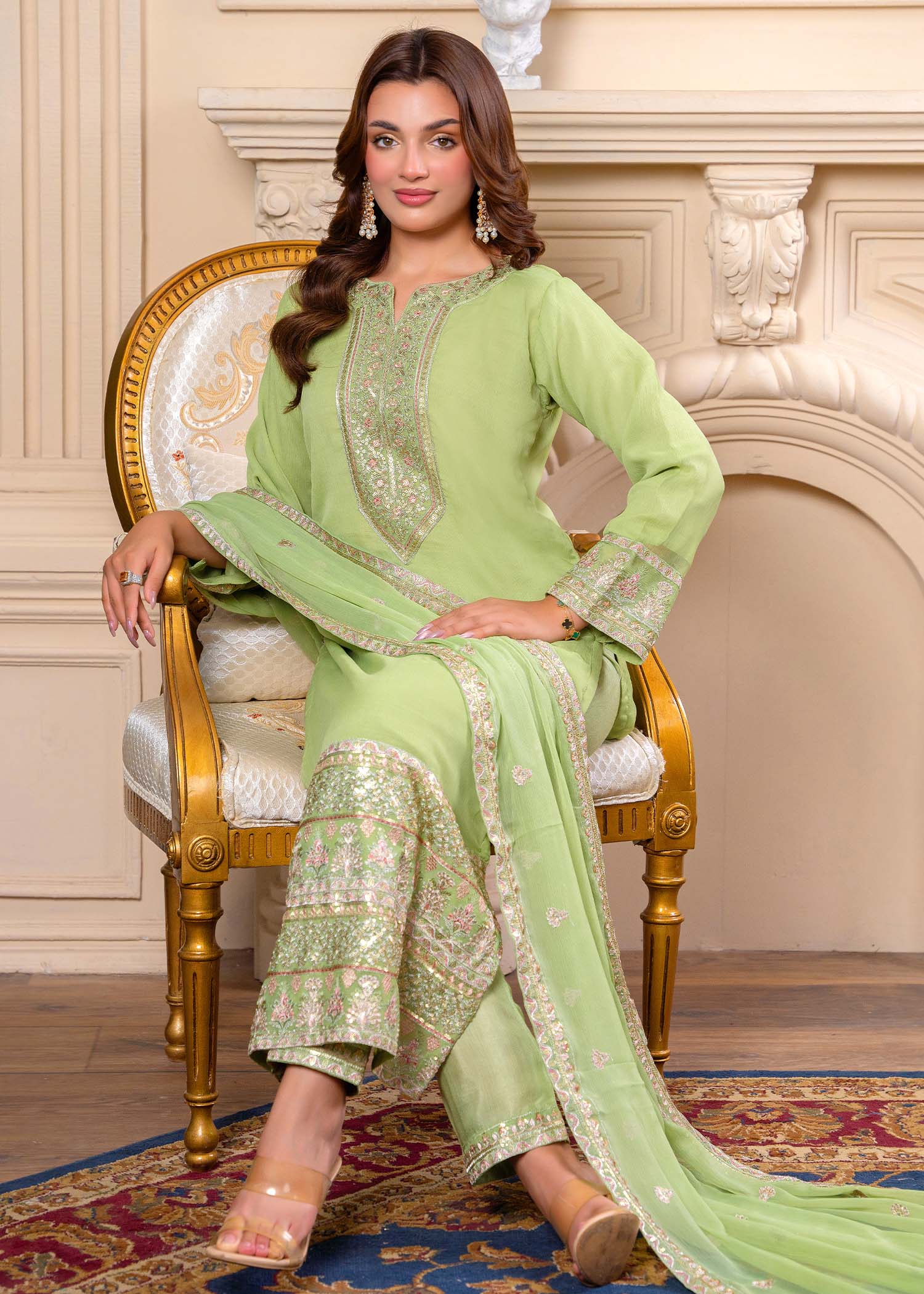 crinkle Kurta Set in Pistachio green