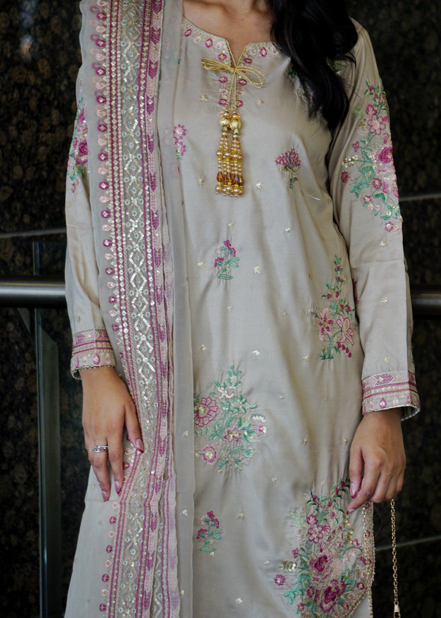 silk Kurta Set in Ivory