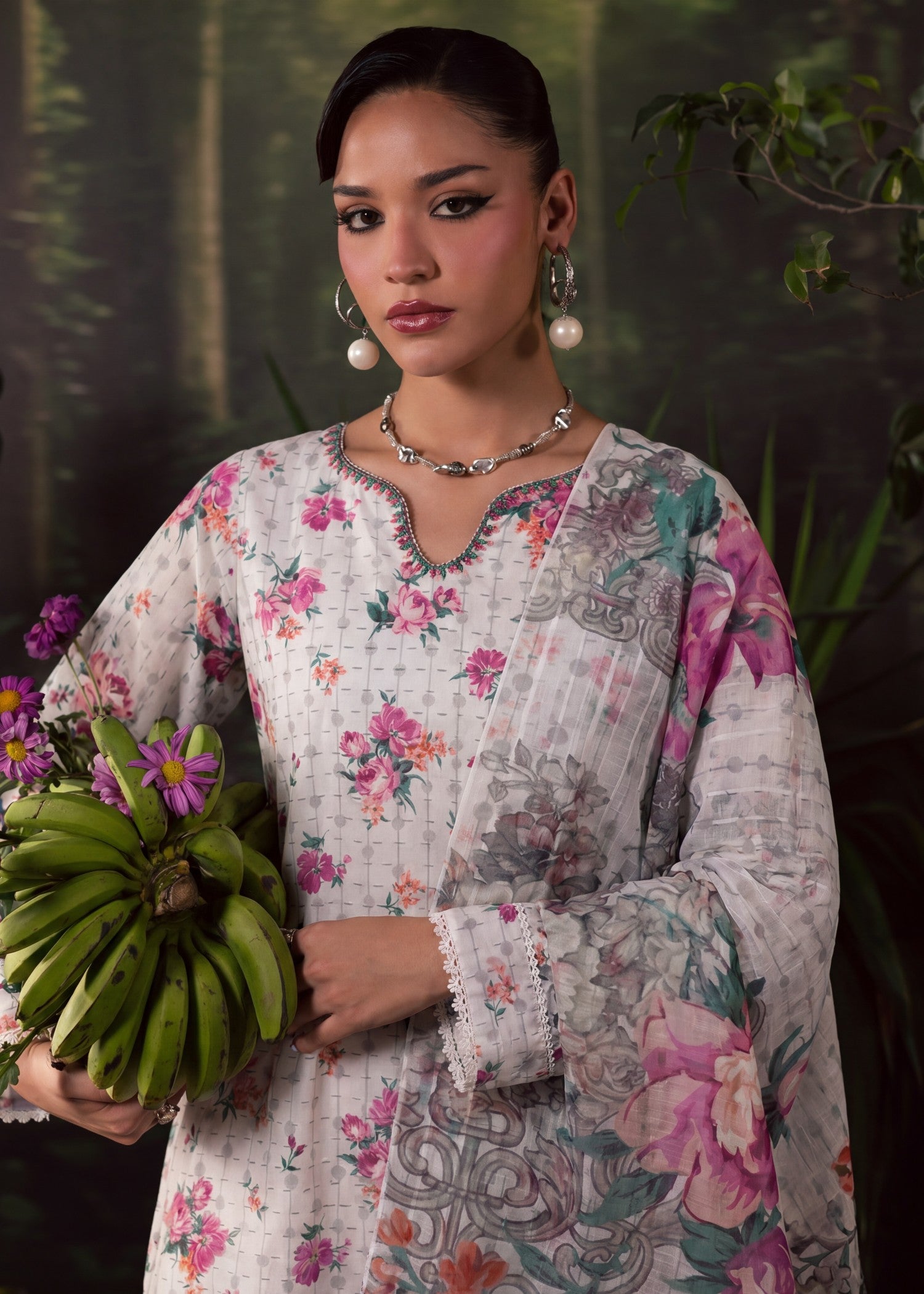 textured lawn Kurta Set in Ivory