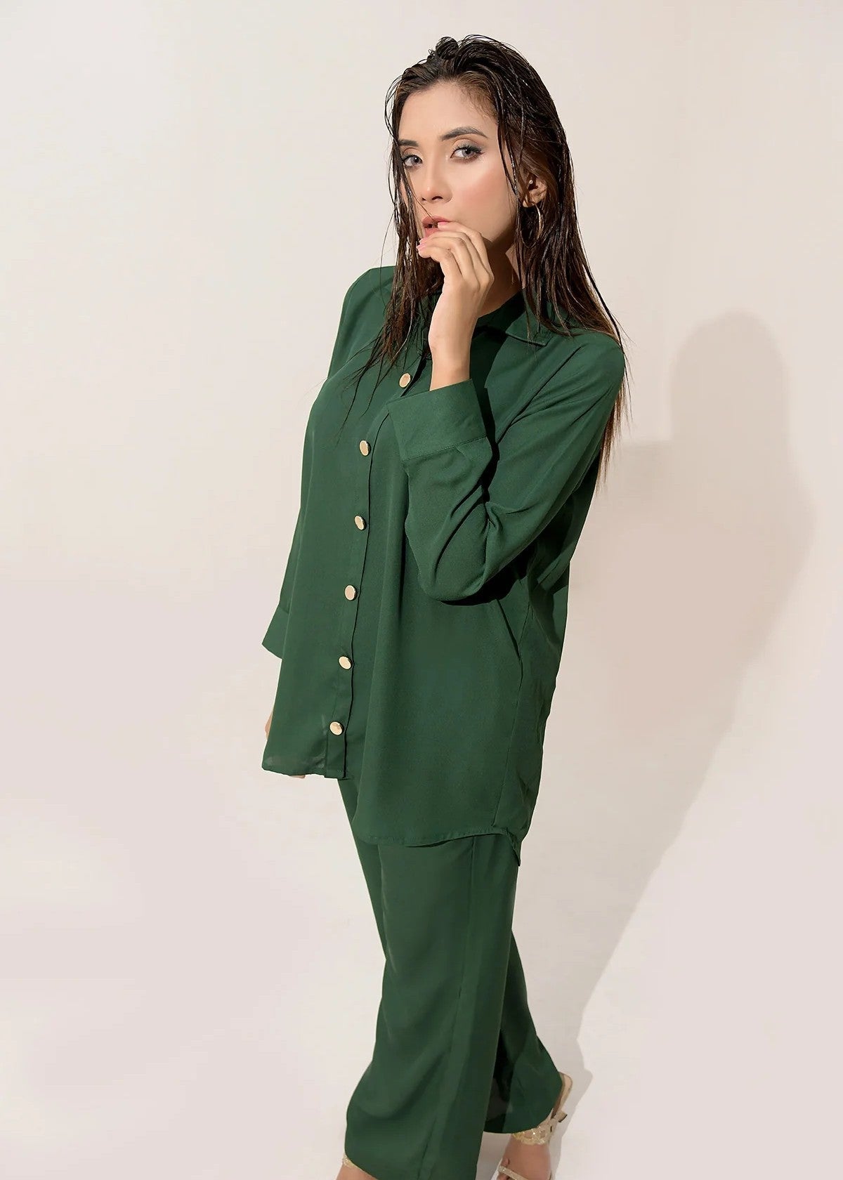 georgette Co Ord Sets in Bottle green