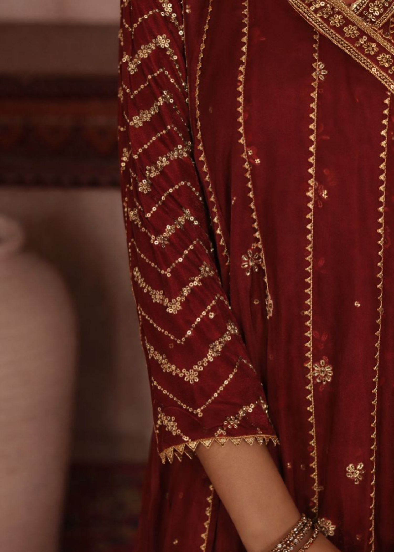 chiffon Angrakha in Maroon