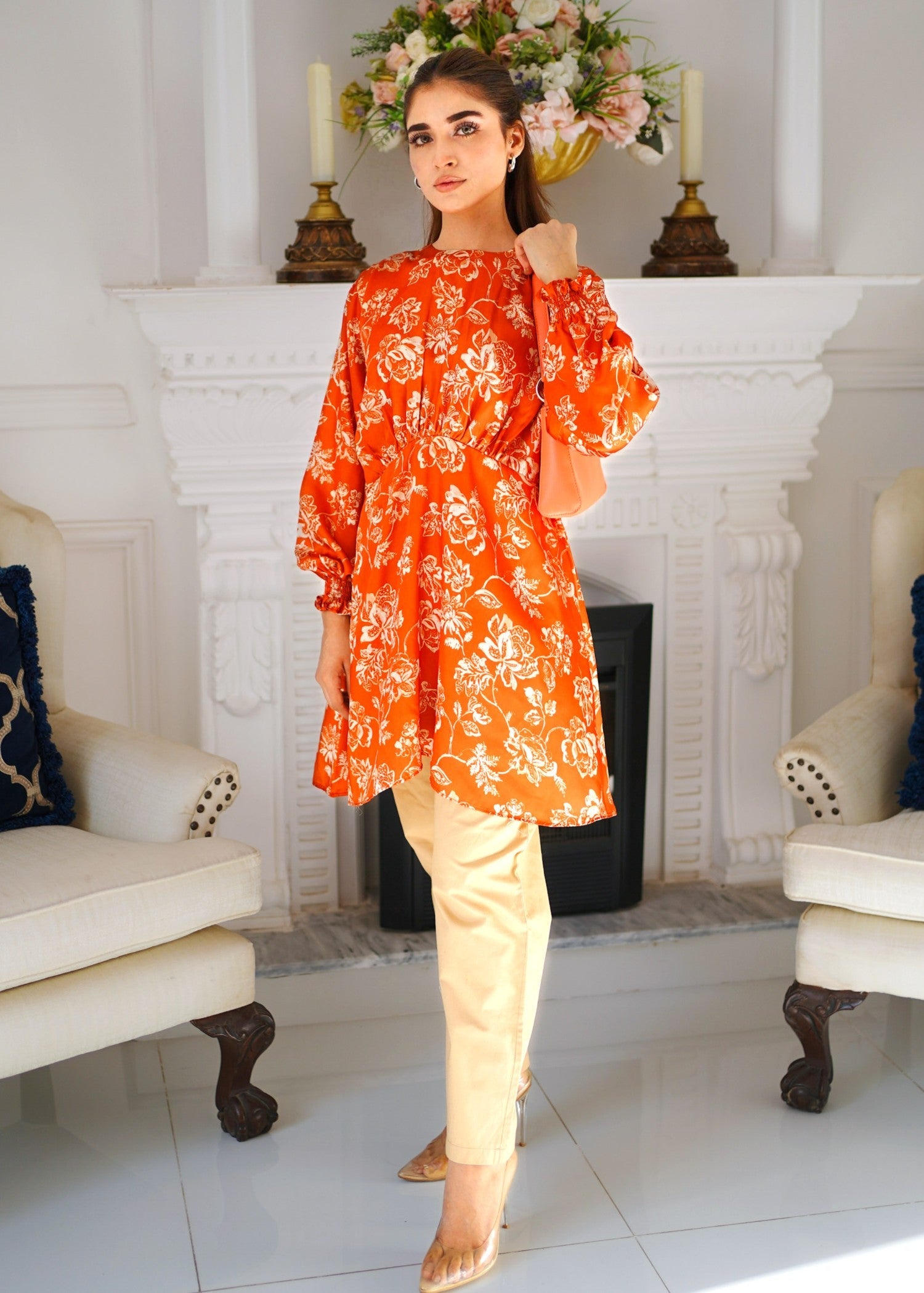 silk Tunic in Rust orange