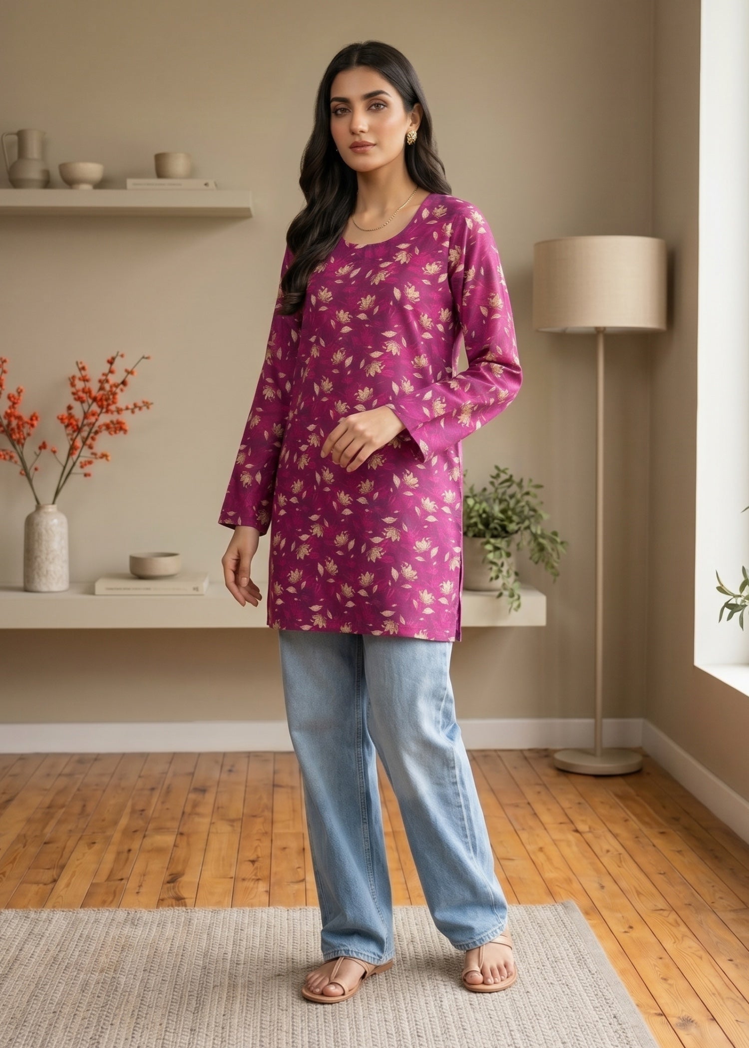 lawn cotton Kurti in Plum