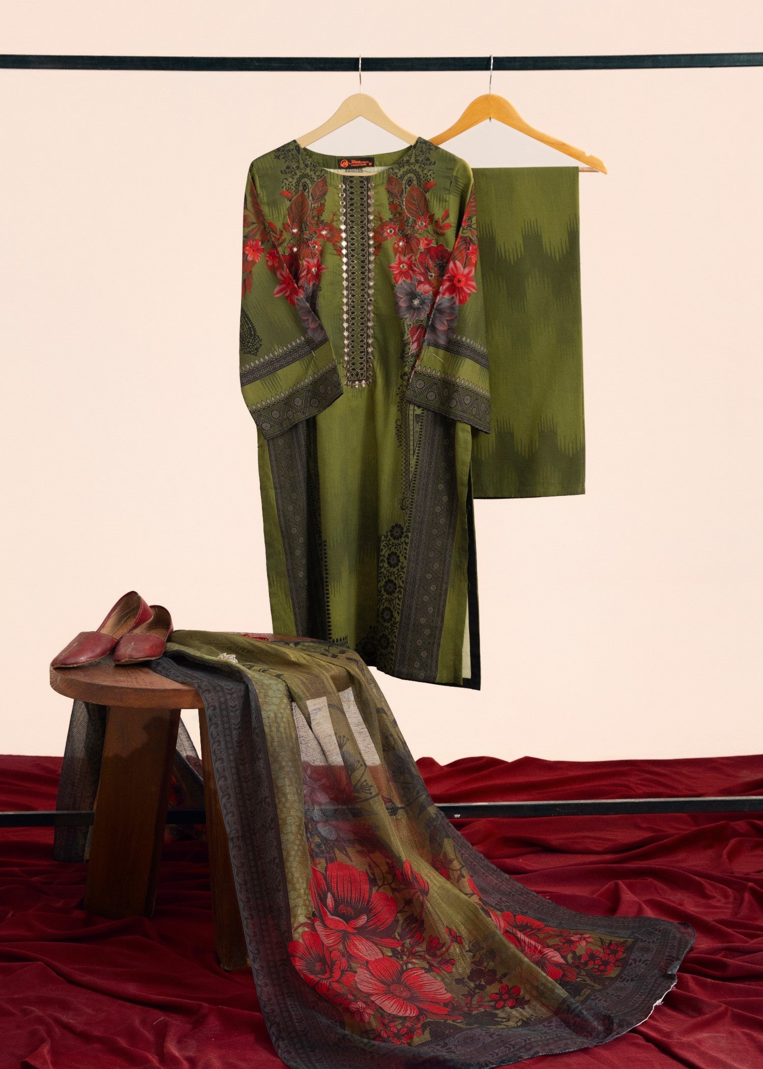 cotton Kurta Set in Avocado green