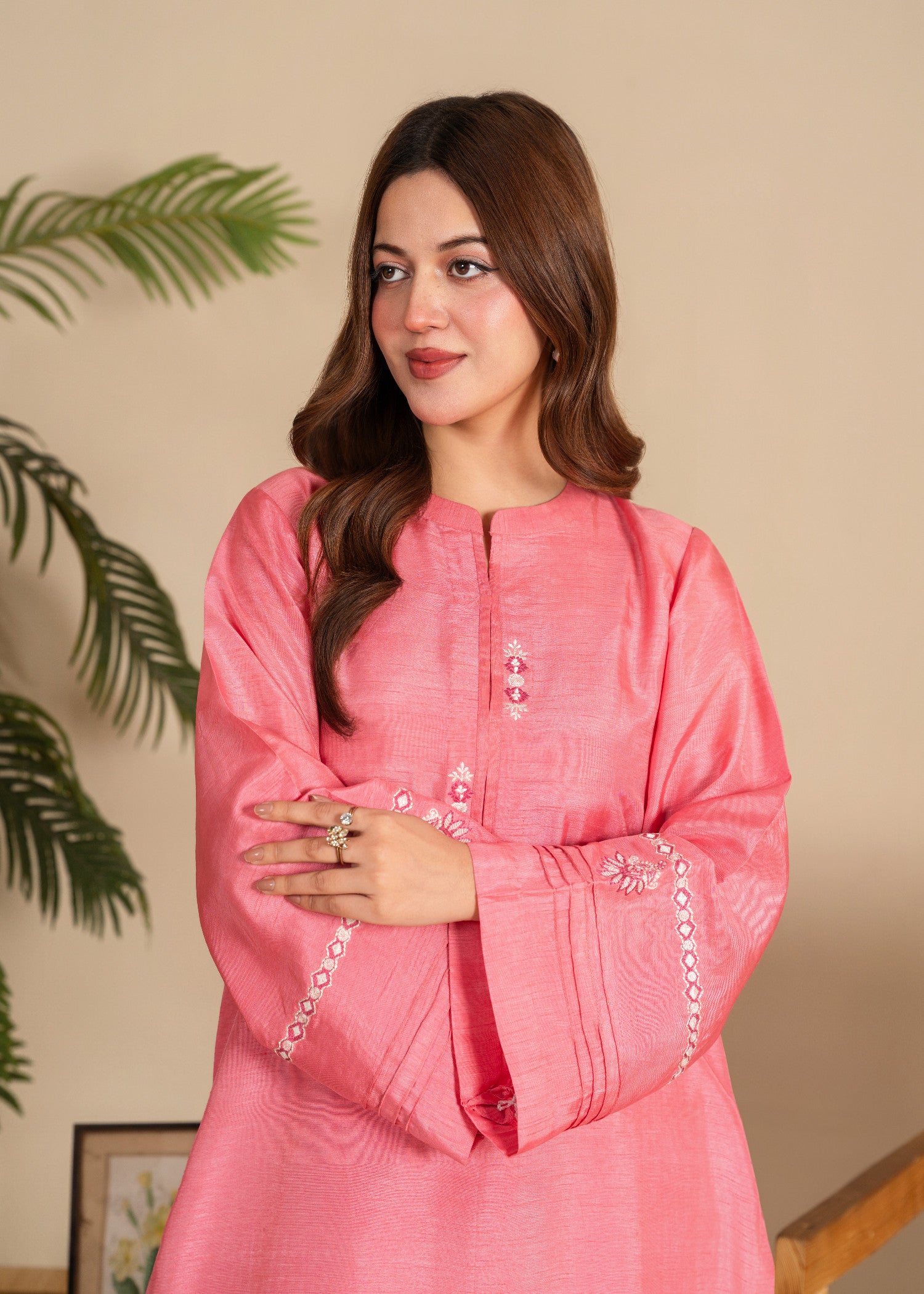 raw silk Kurta Set in Cotton candy pink