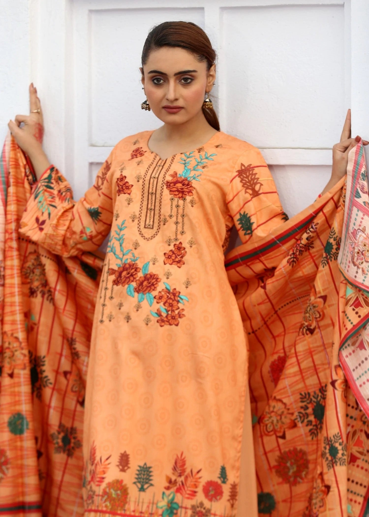 karandi Kurta Set in Peach pink