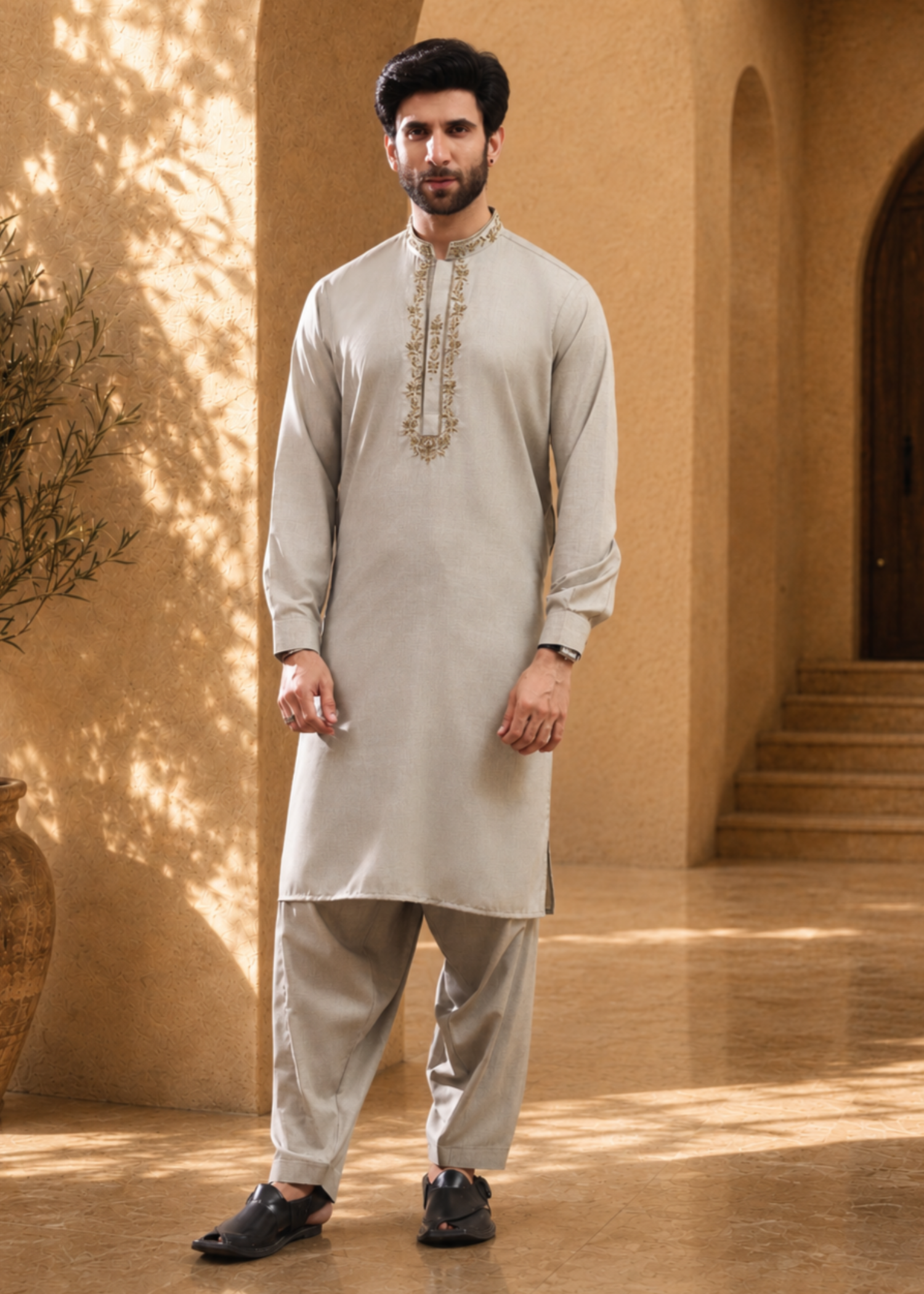 wash & wear Shalwar Kameez in Smoke grey by The Great Masters (TGM)