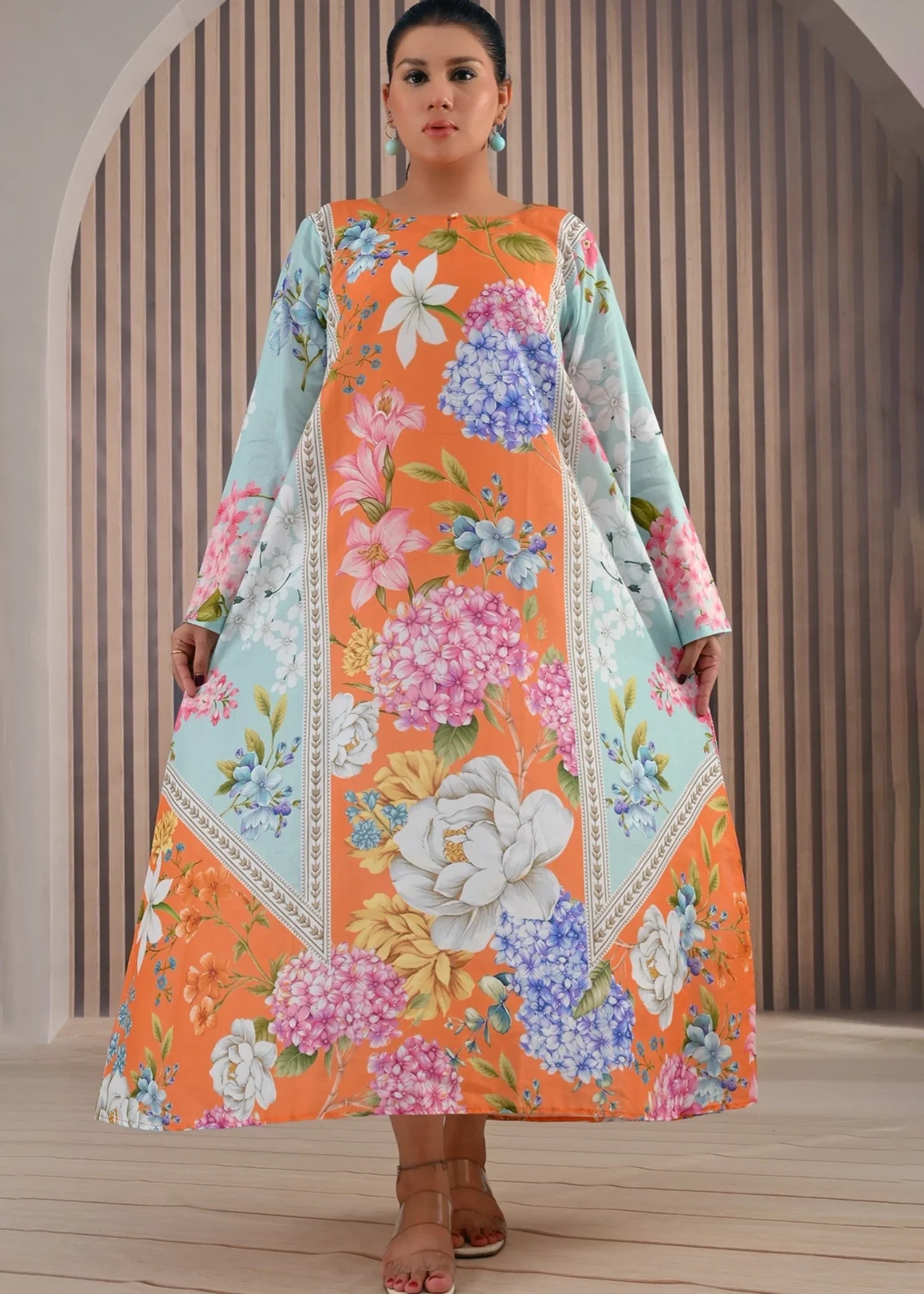 cotton Maxi in Coral orange, multi