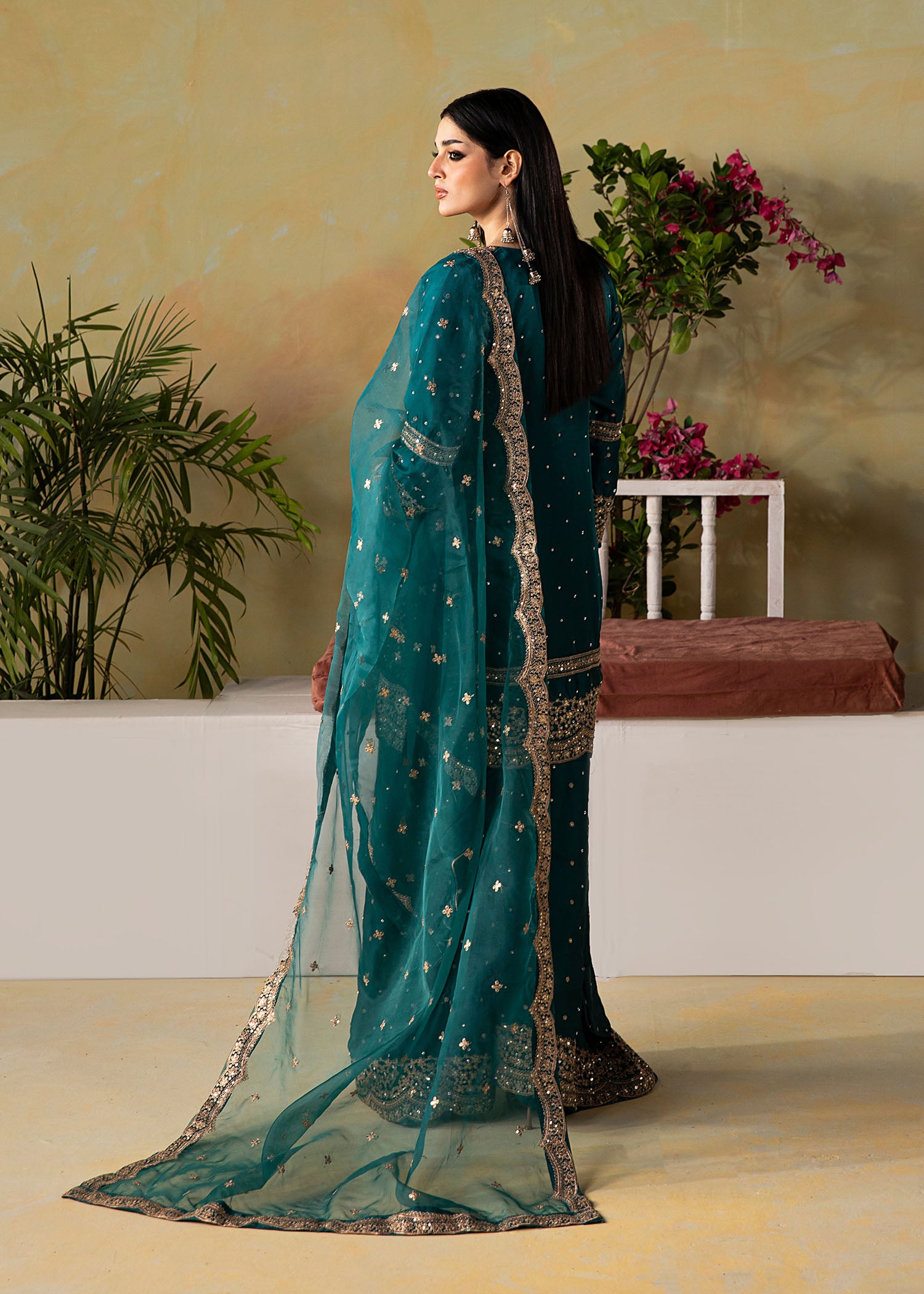 silk charmeuse Kurta Set in Teal