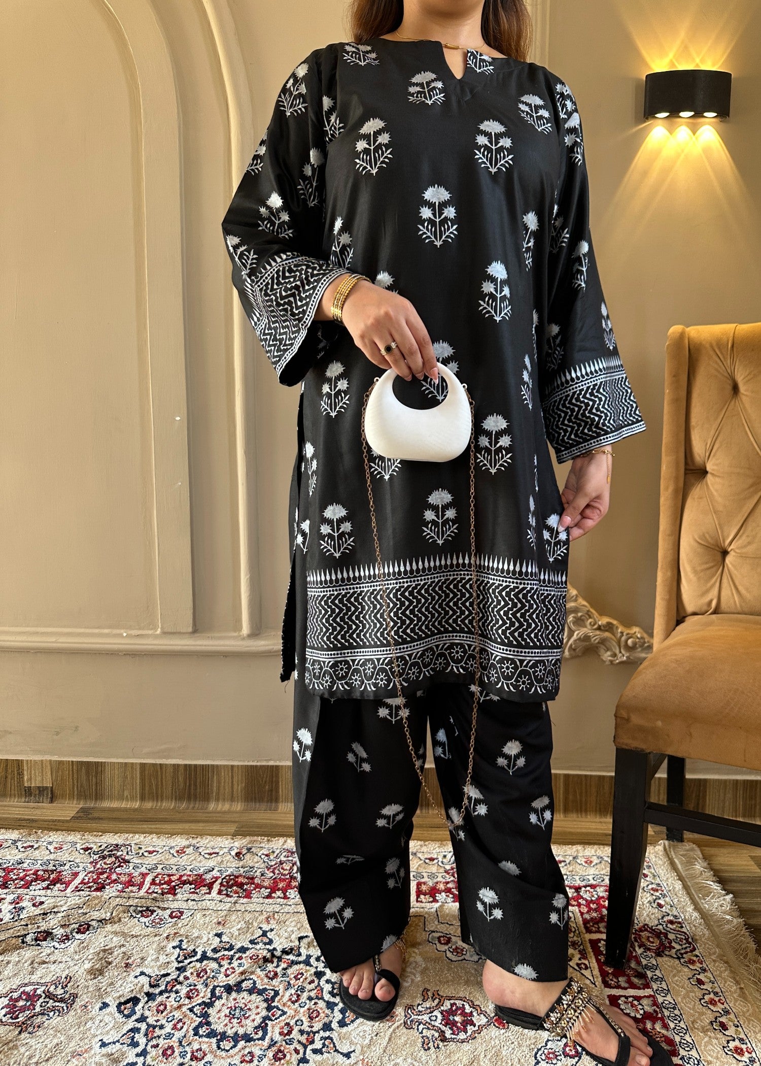 arabic lawn Co Ord Sets in Black