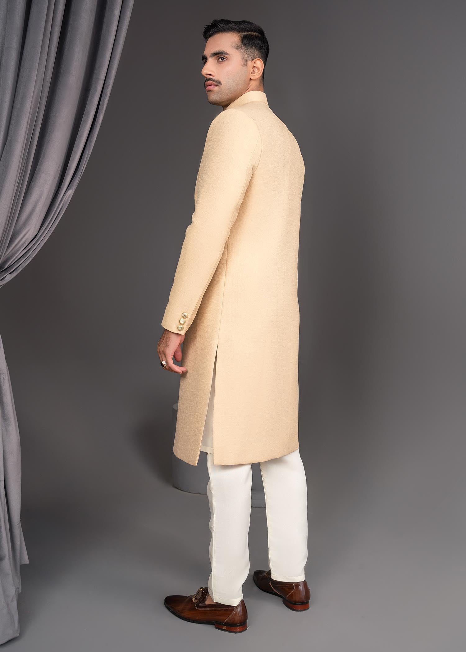 jamawar Sherwani in Gold