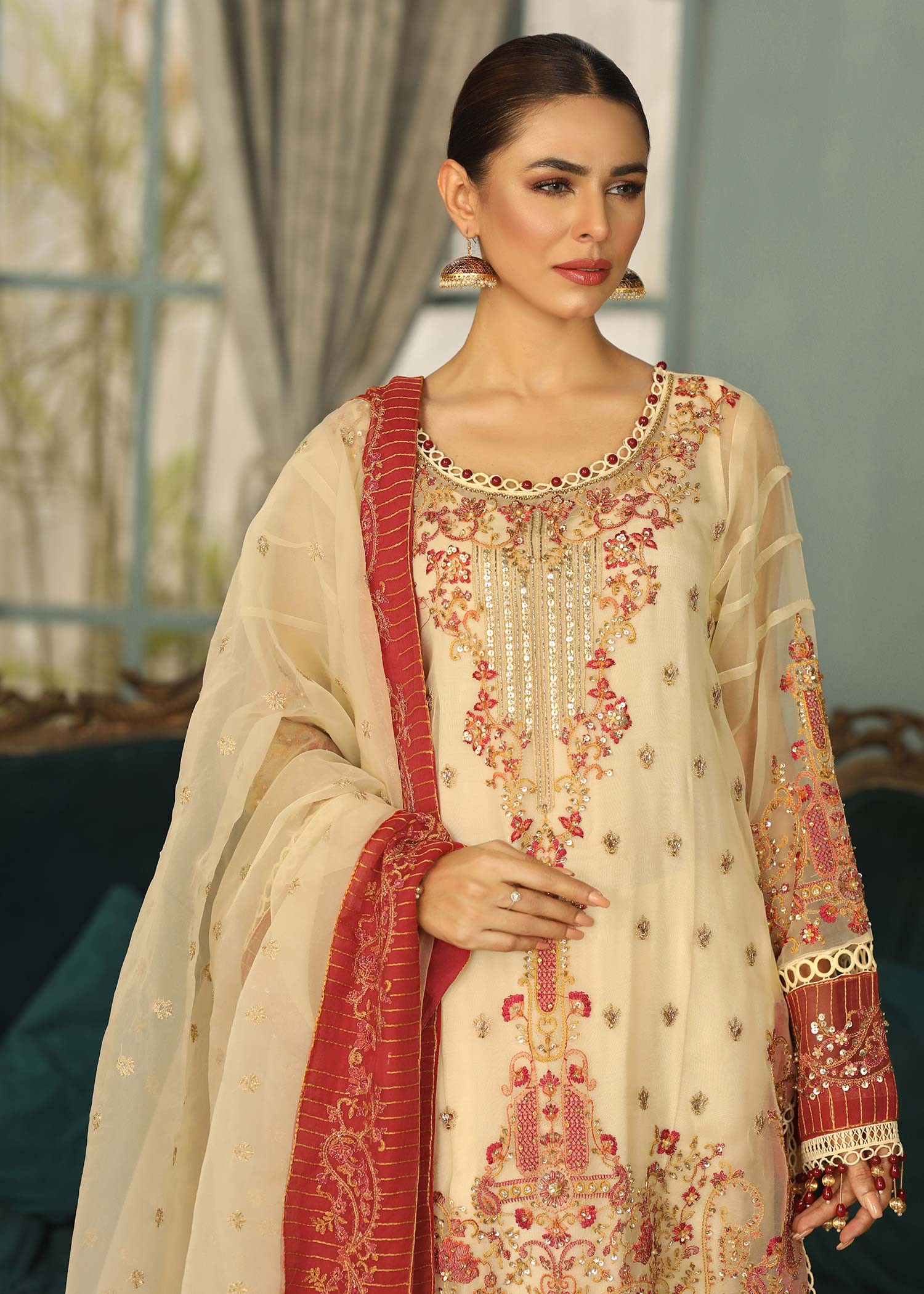 organza Unstitched in Ivory