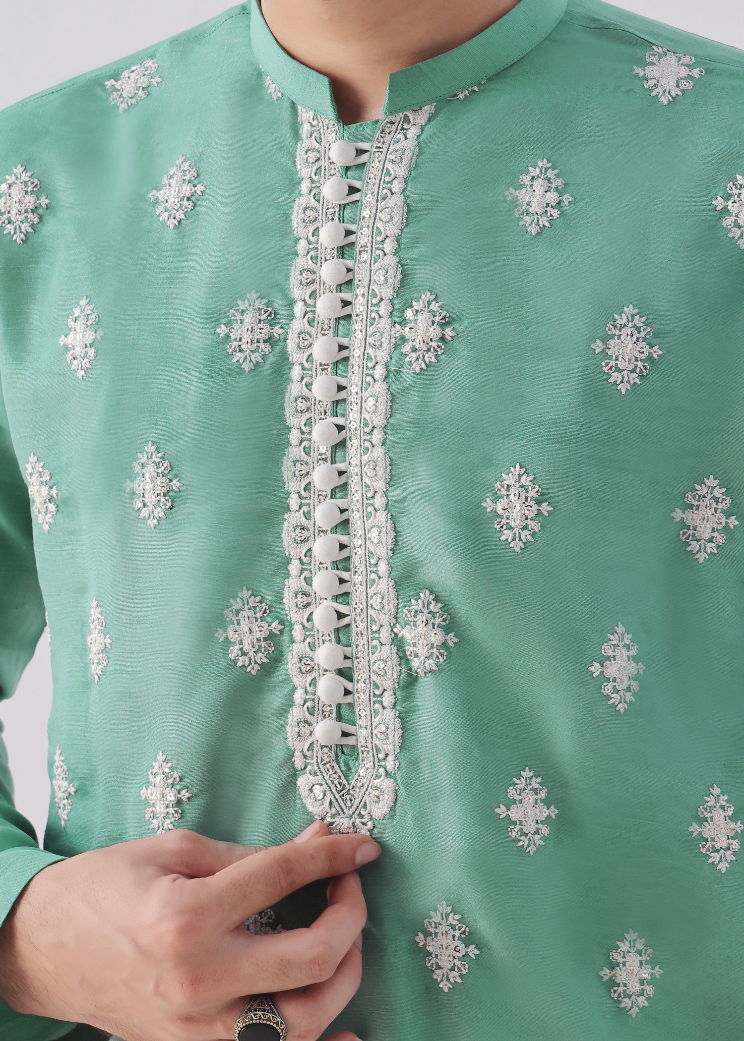 raw silk Kurta in Mint green