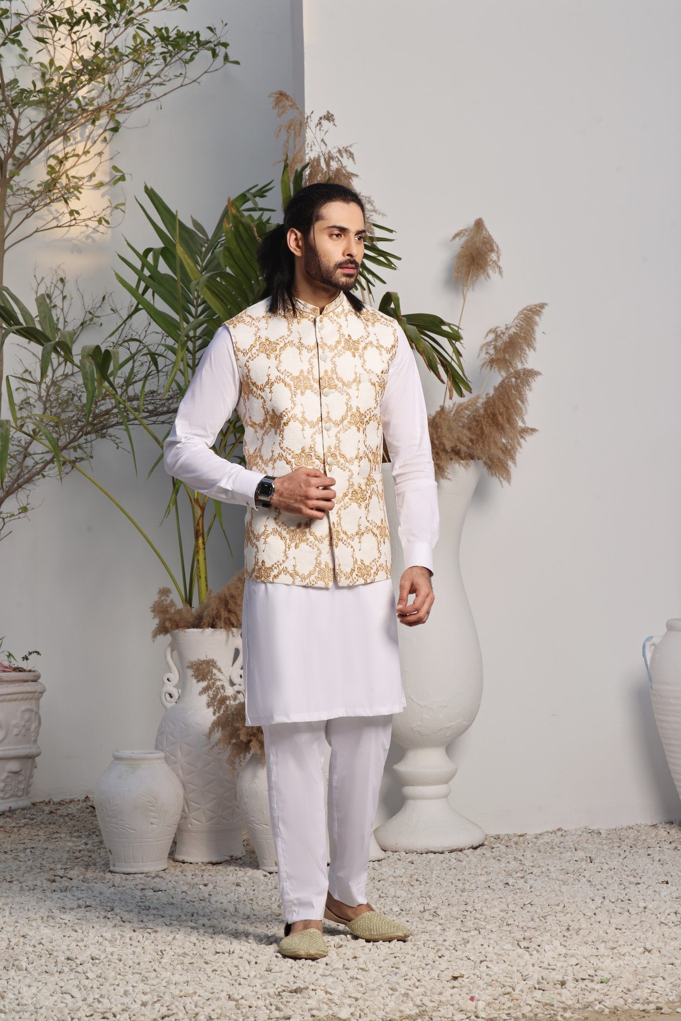 raw silk Waistcoat in White