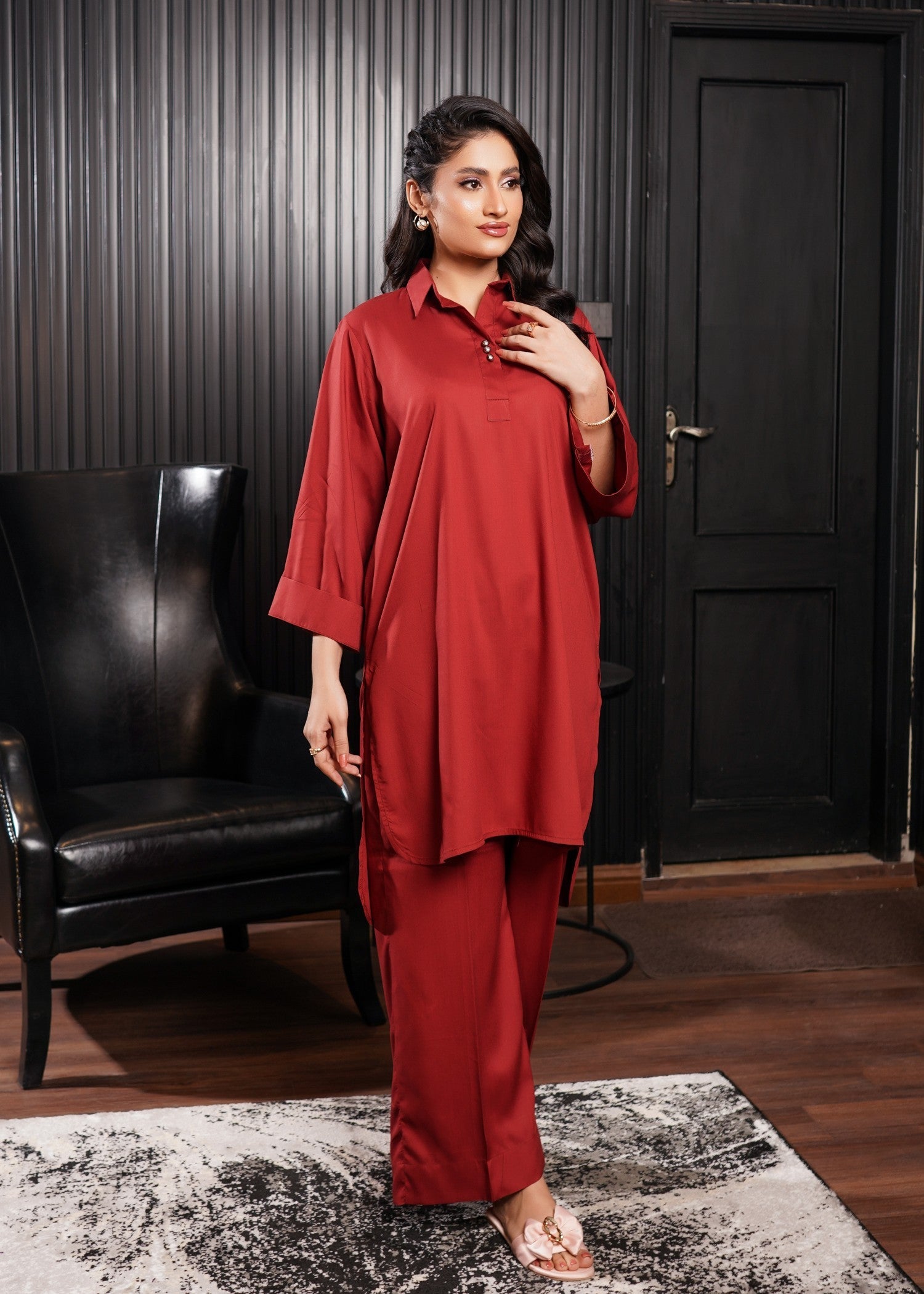 linen Co Ord Sets in Maroon