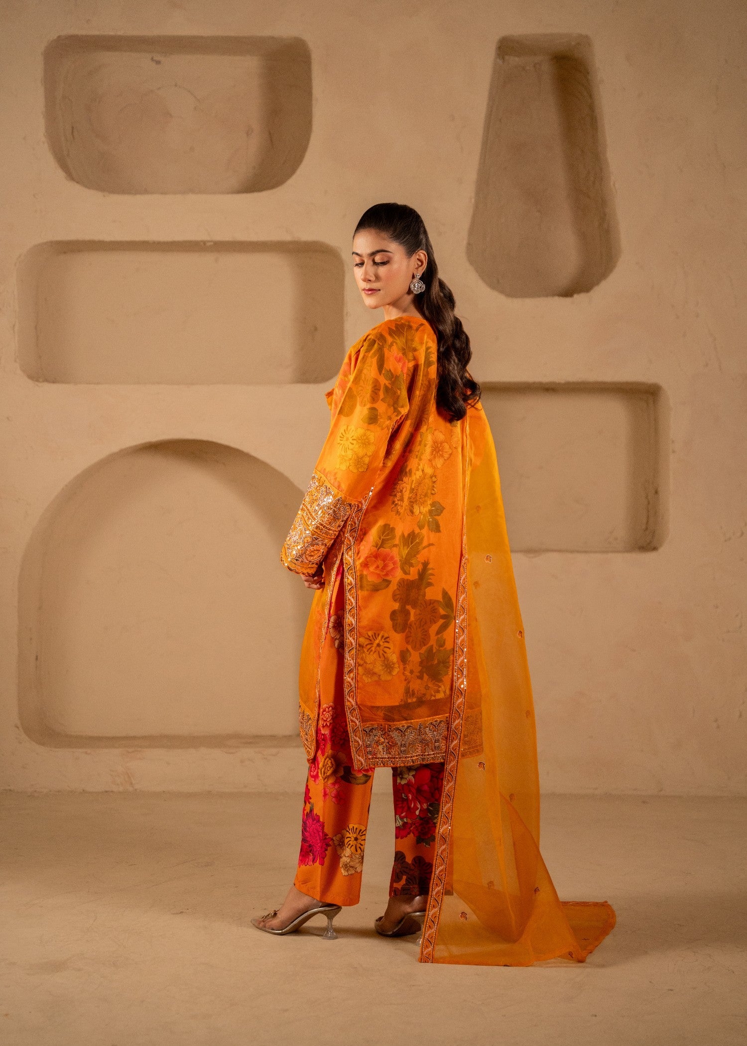 organza Kurta Set in Orange
