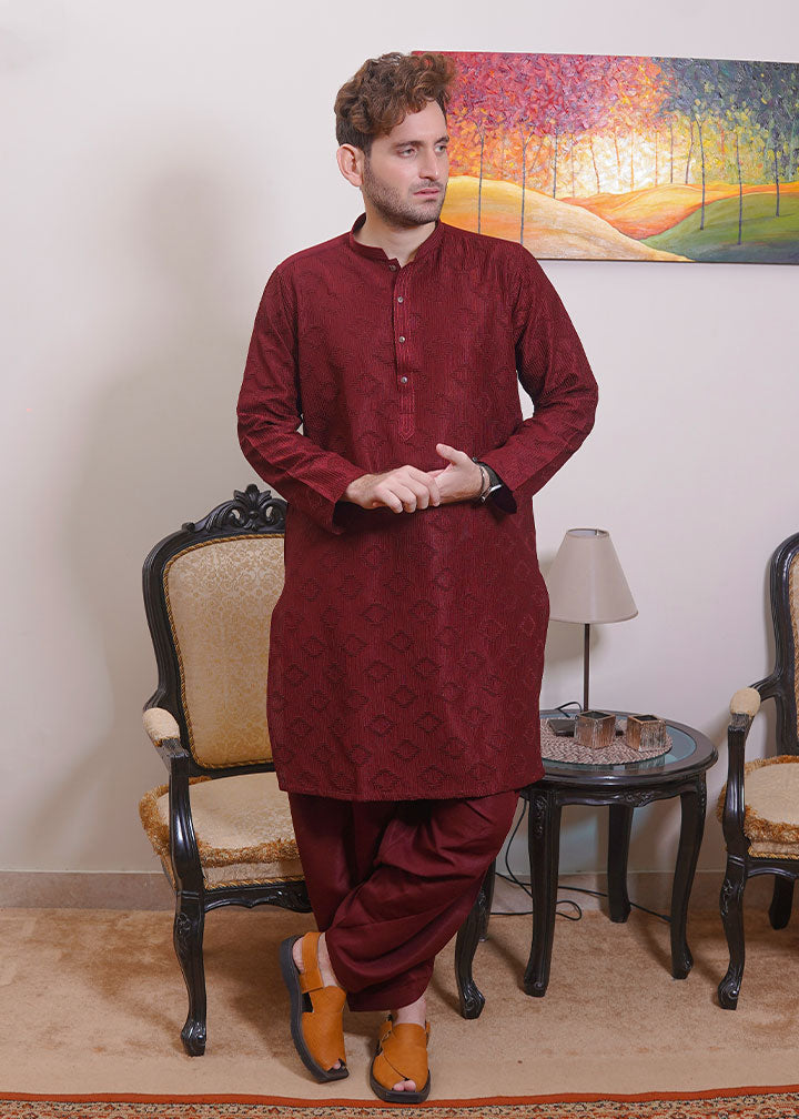 raw silk Shalwar Kameez in Maroon