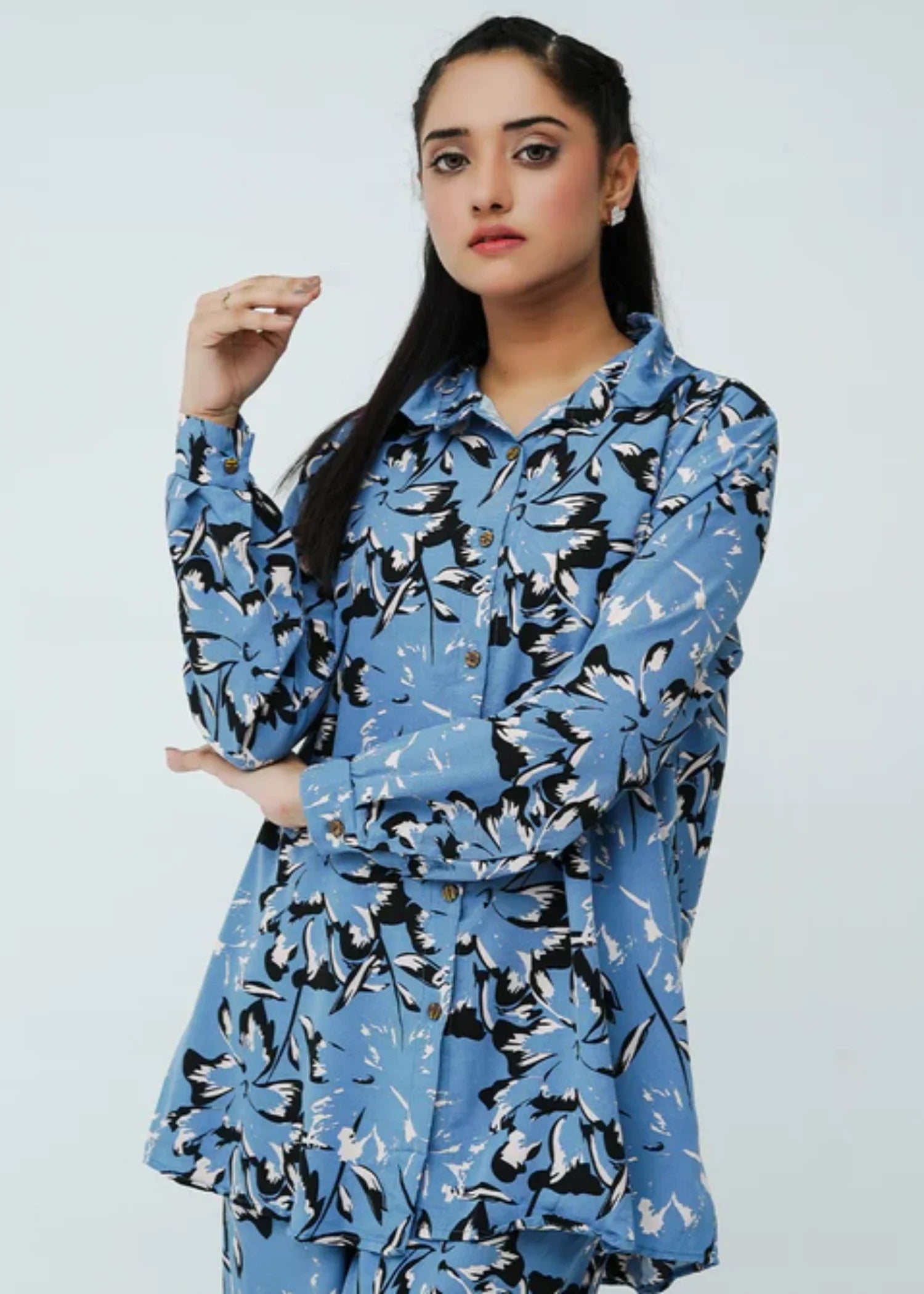 blended satin polyester Co ord Sets in Blue