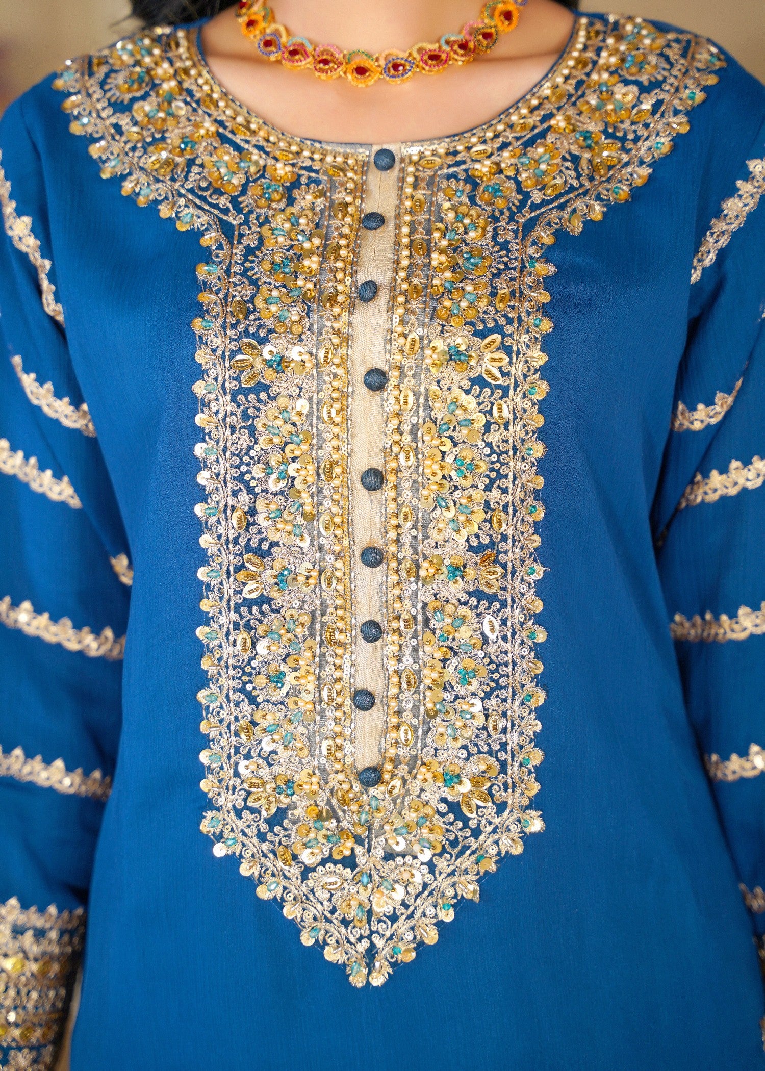 chiffon Kurta Set in Royal blue, gold
