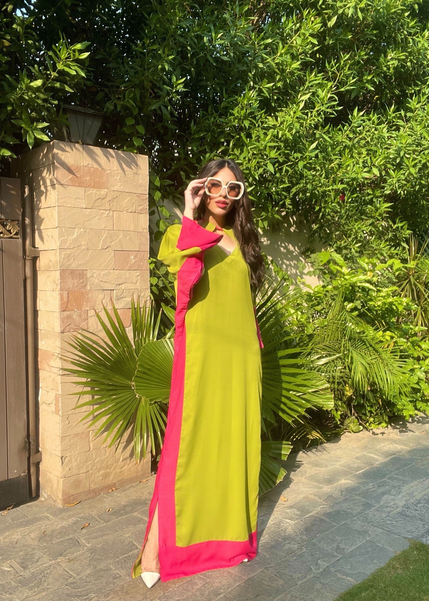 georgette Kaftan in Apple green