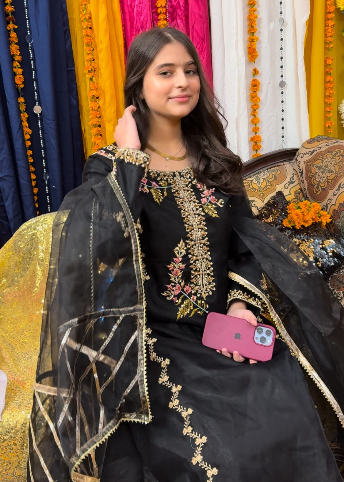 poly organza Sharara in Black