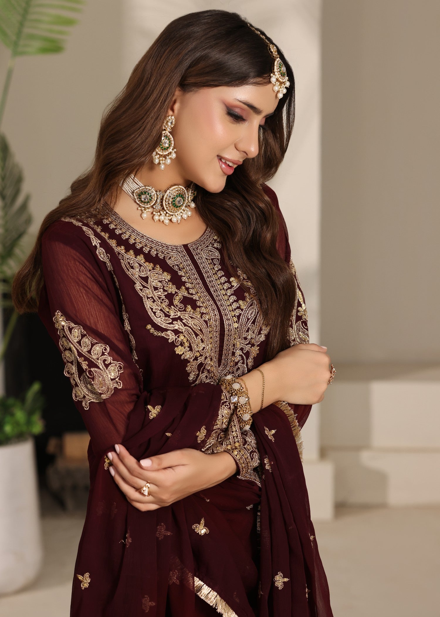 pk chiffon Kurta Set in Maroon