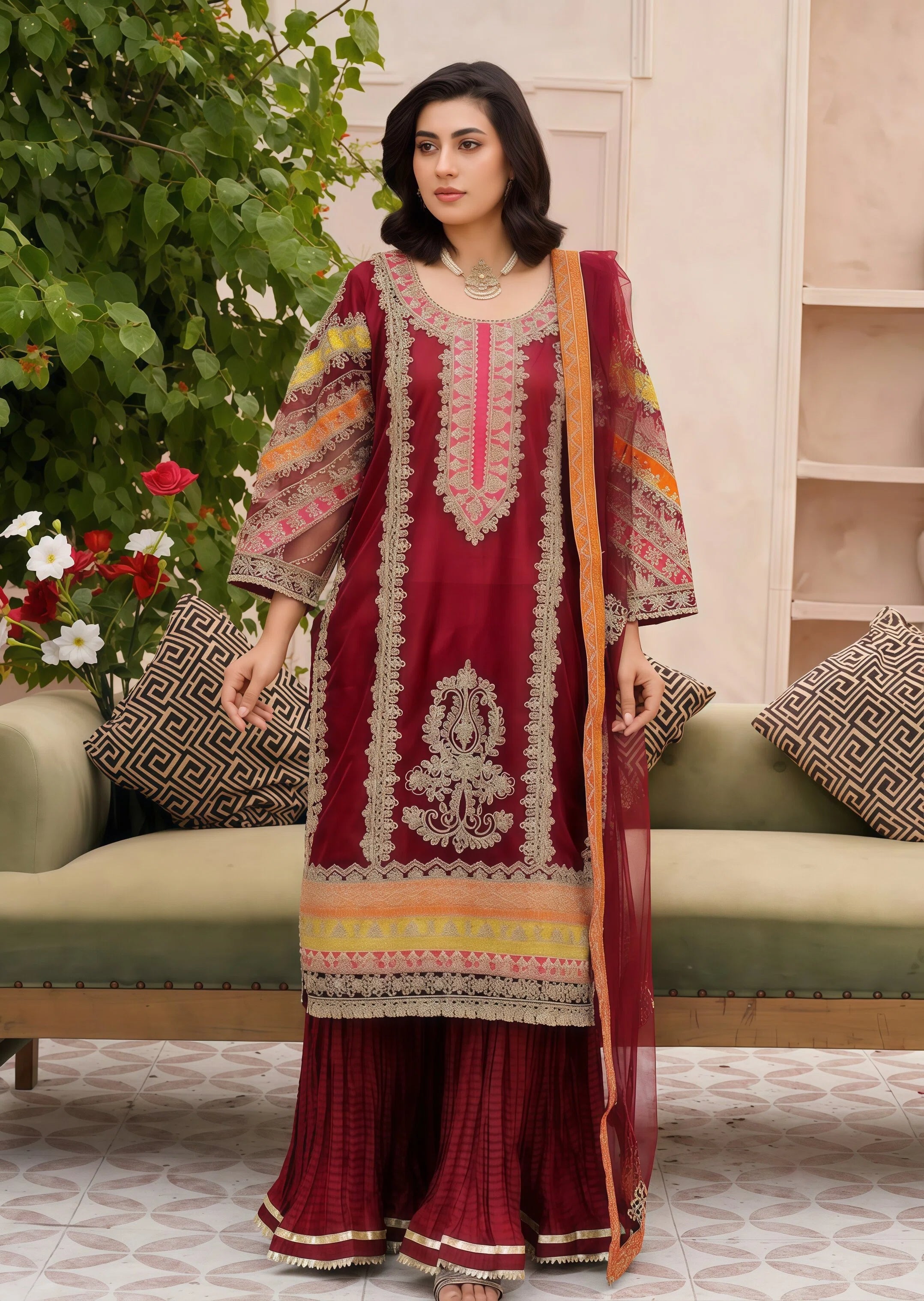 net Sharara in Maroon