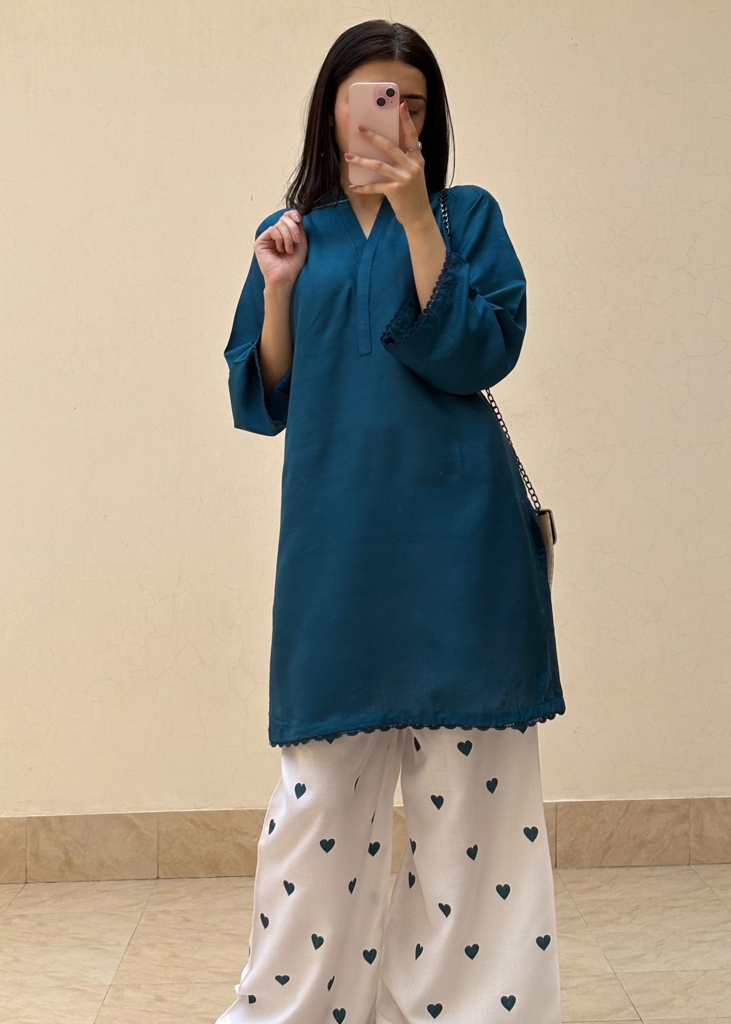 arabic lawn Kurta Set in Teal