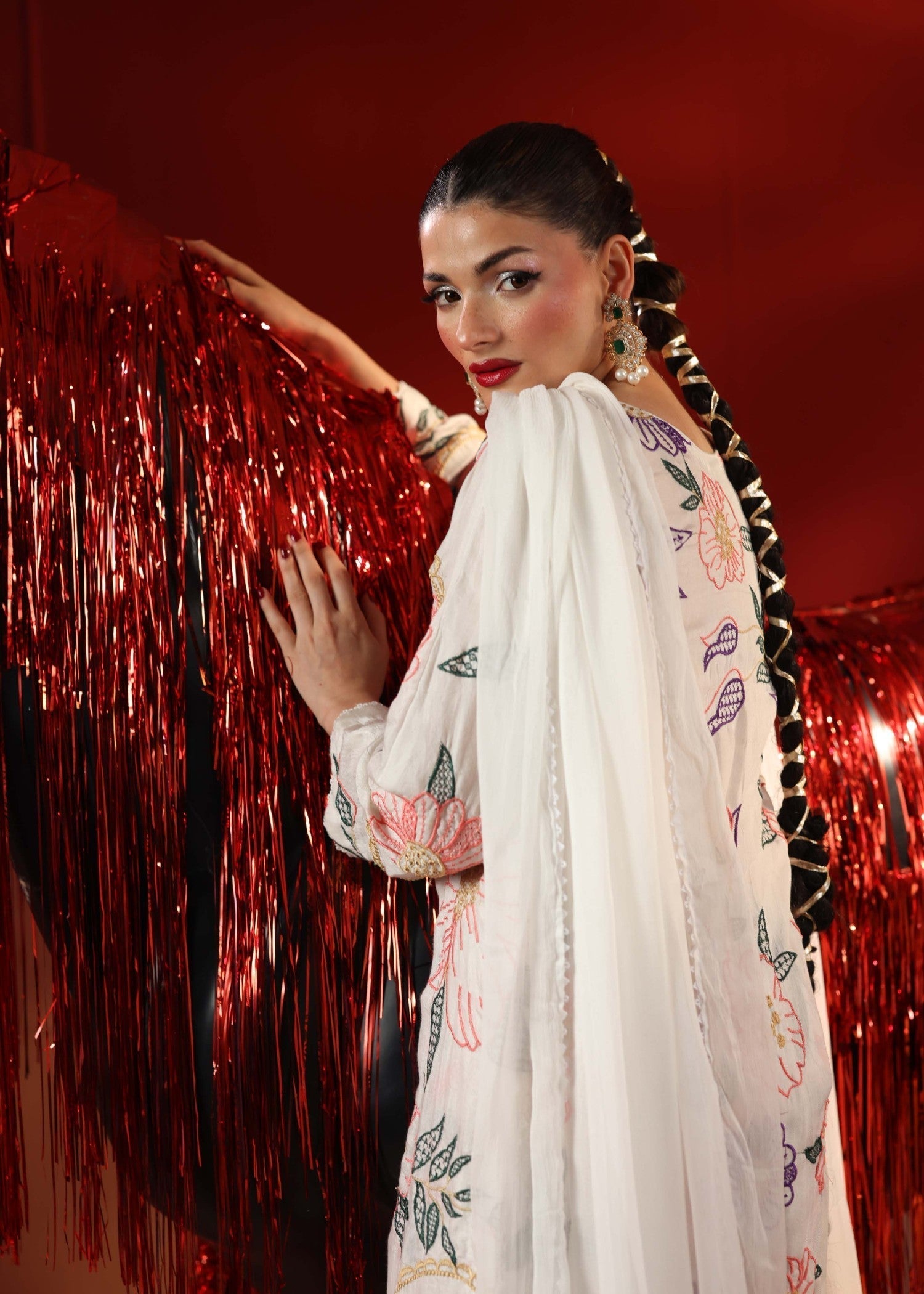 viscose raw silk Kurta Set in Snow