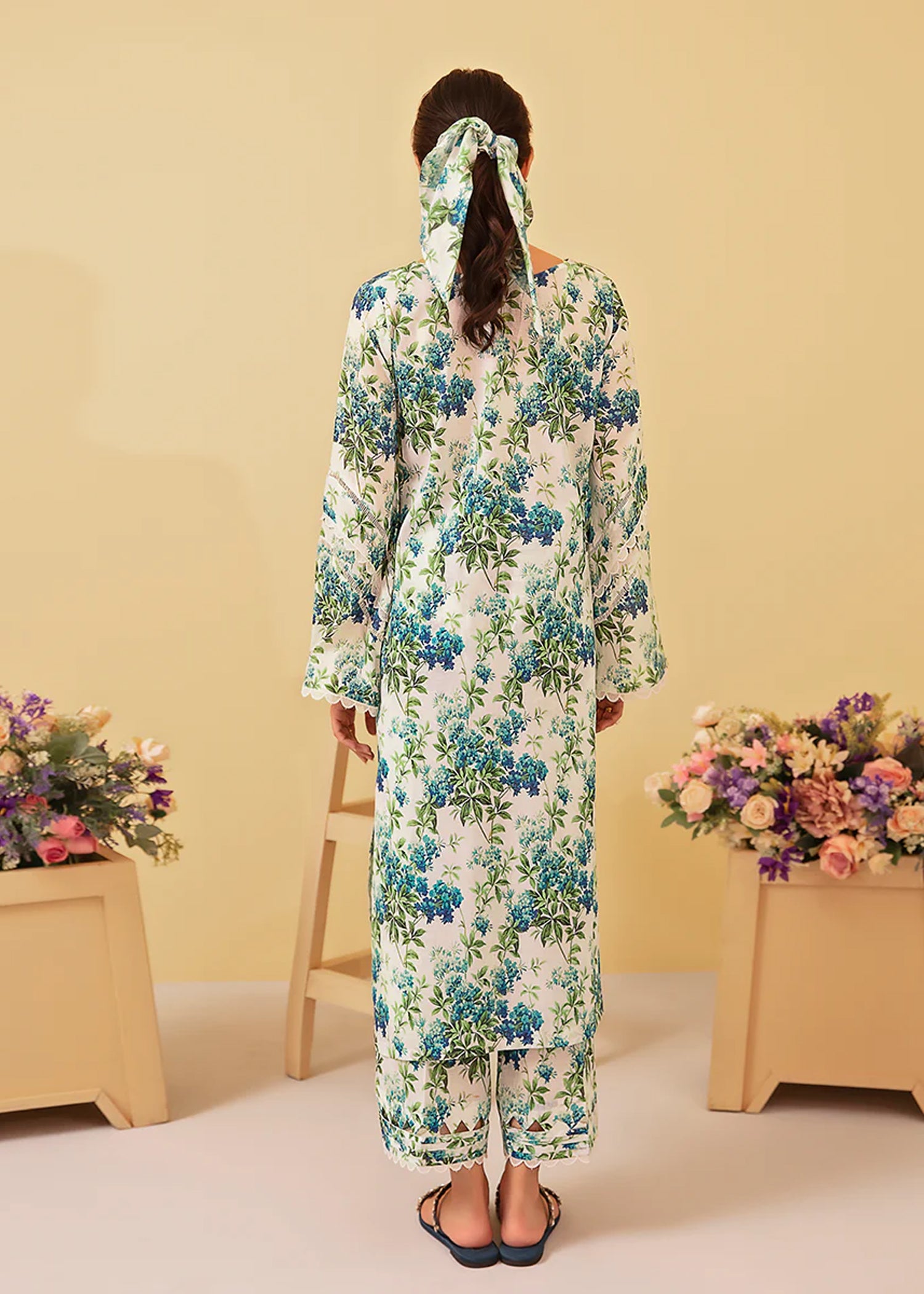 lawn Co Ord Sets in Teal, ivory