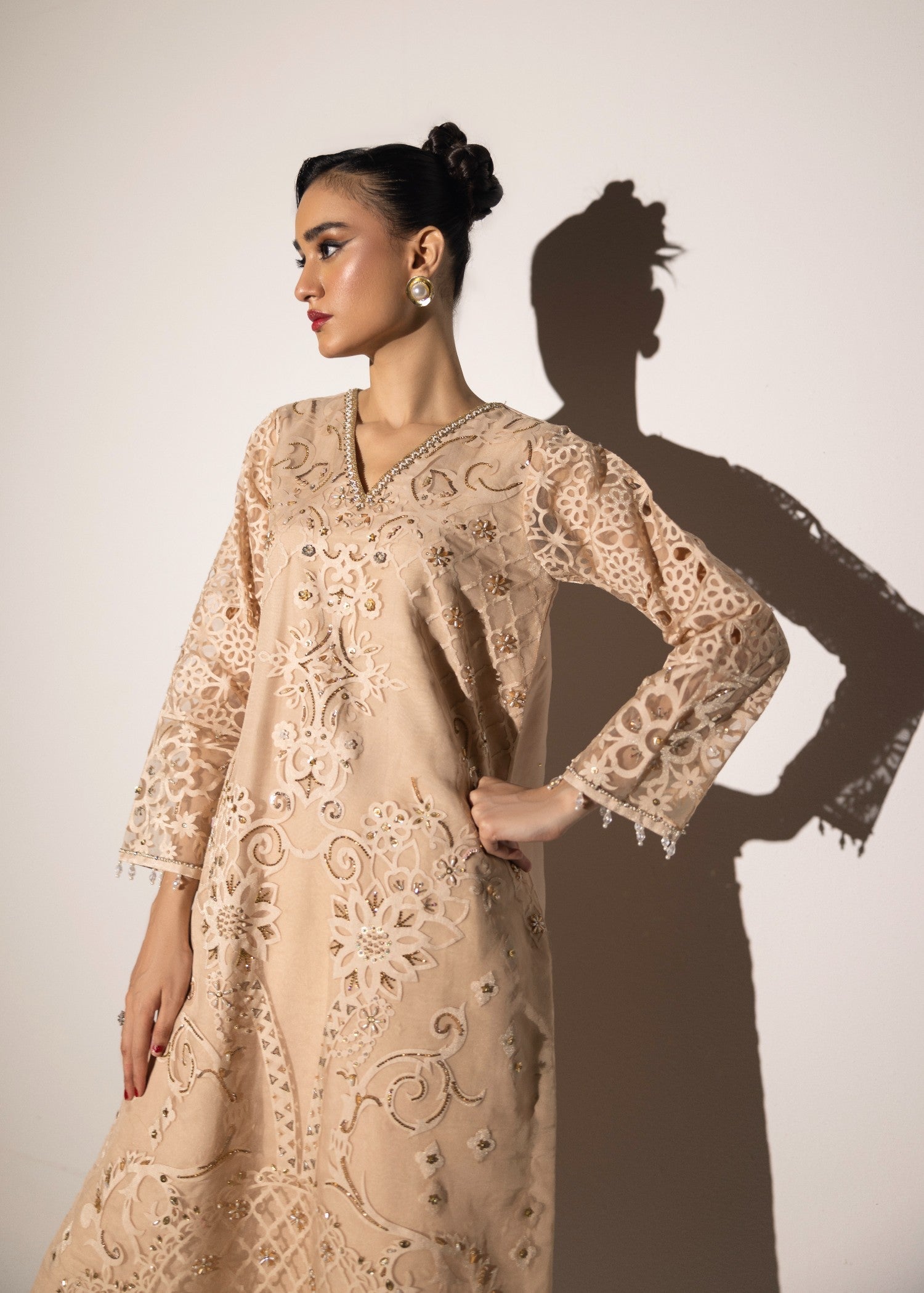 poly organza Kurta Set in Cream