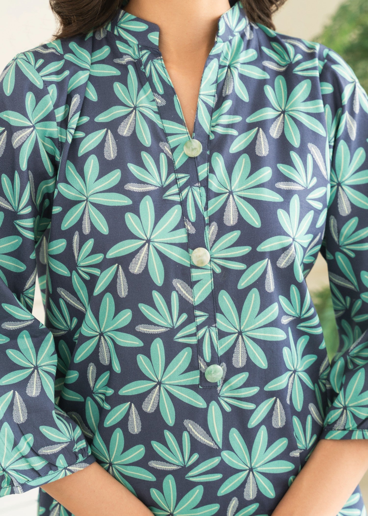cotton Kurta Set in Turquoise, navy blue