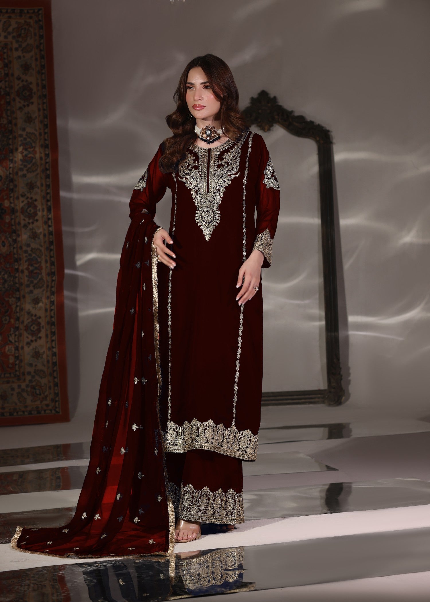 pk chiffon Kurta Set in Maroon