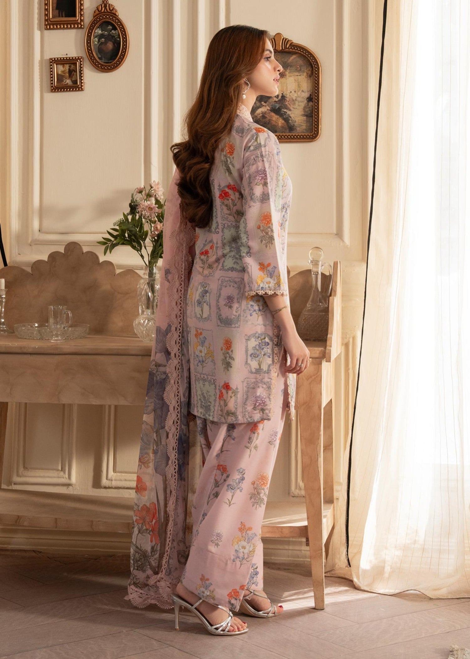 silk finish lawn Kurta Set in Baby pink, powder blue, mint green