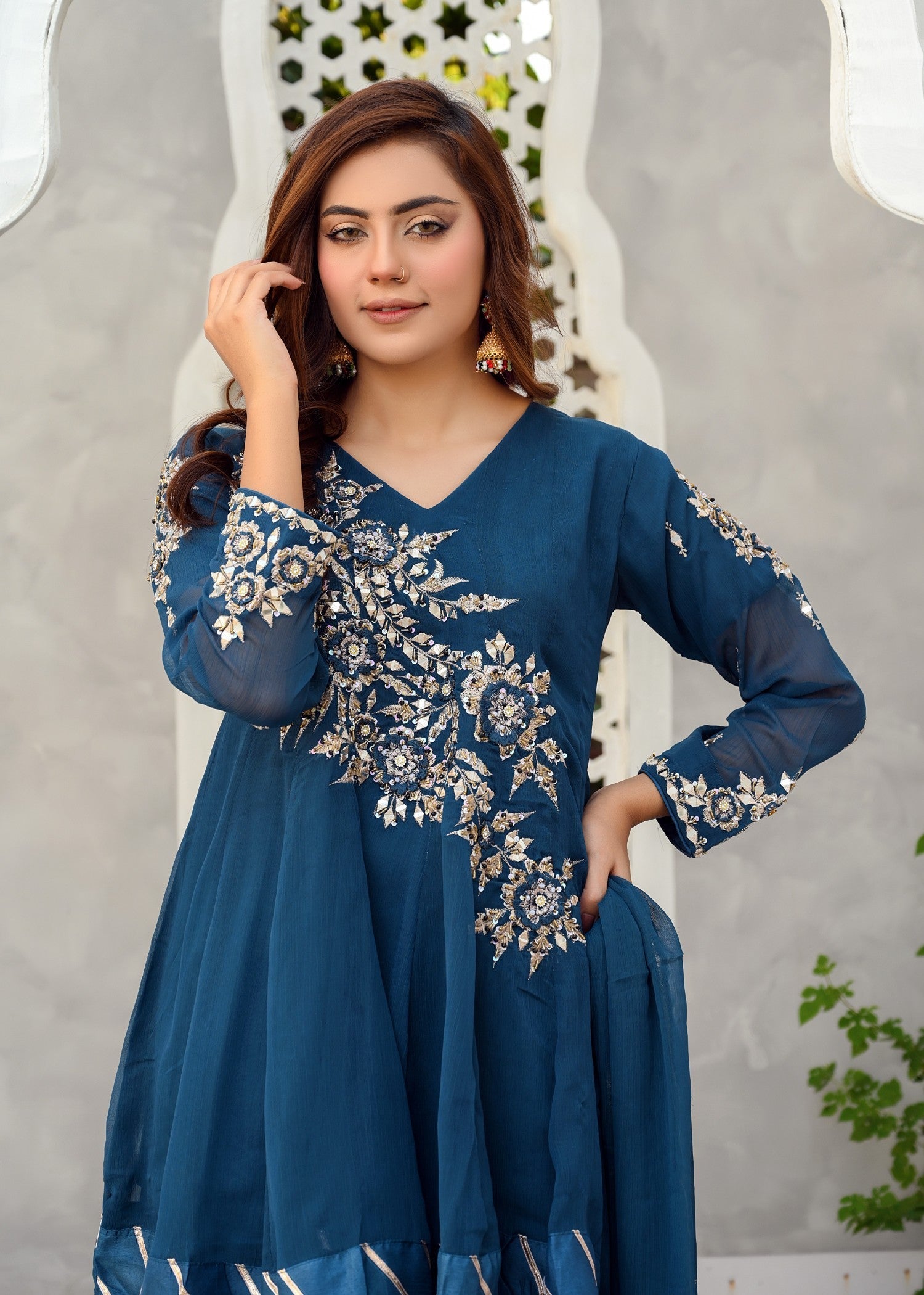 chiffon Short Frock in Dark blue