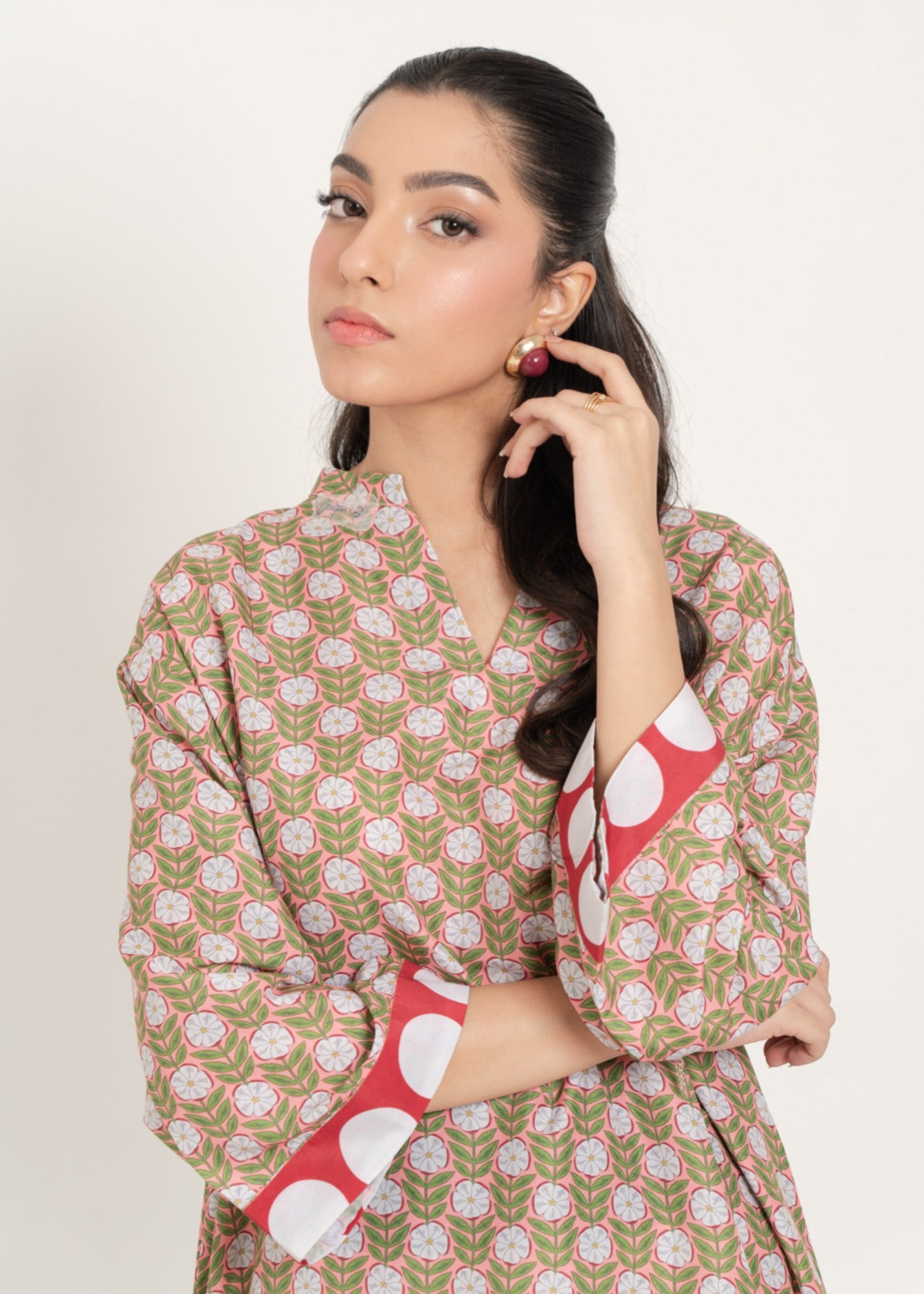 silk finish lawn Kurta Set in Wheat