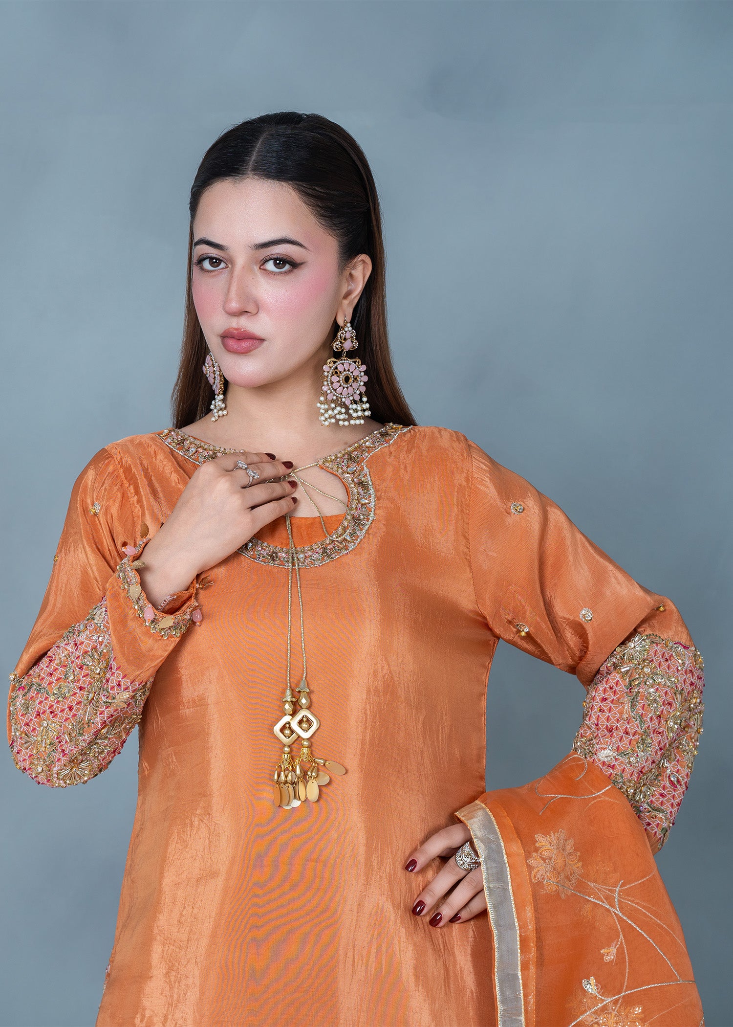 tissue silk Sharara in Orange