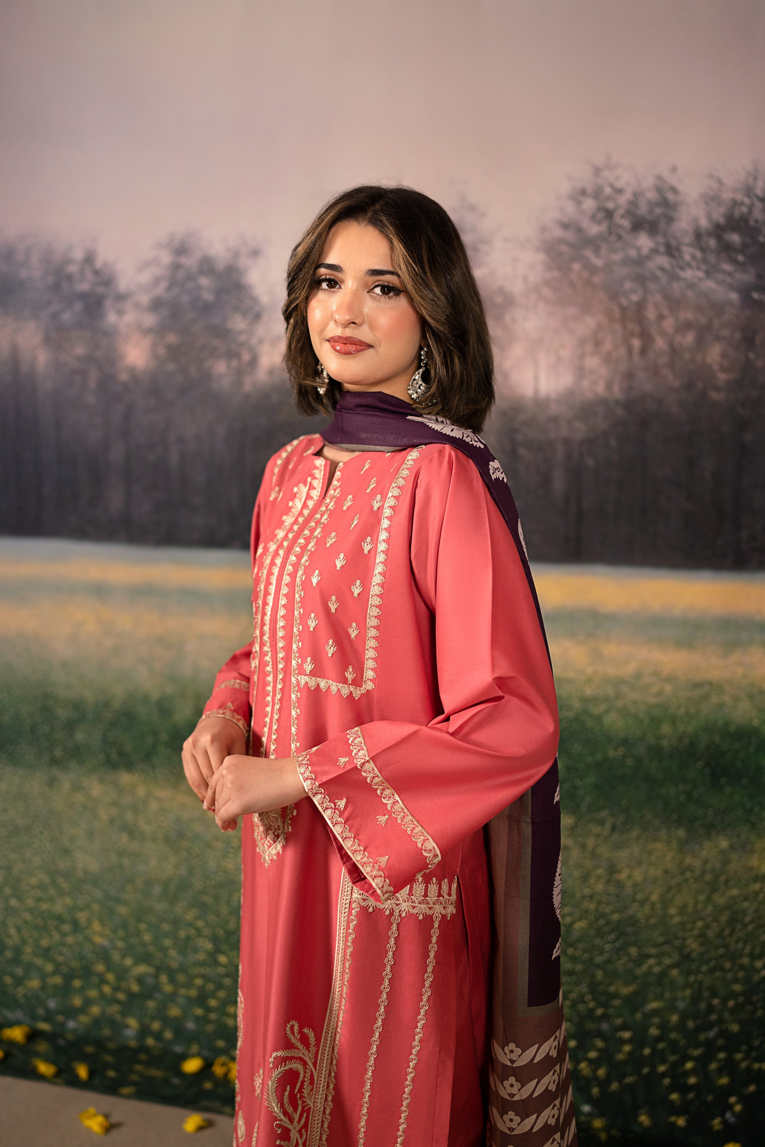 lawn Kurta Set in Salmon