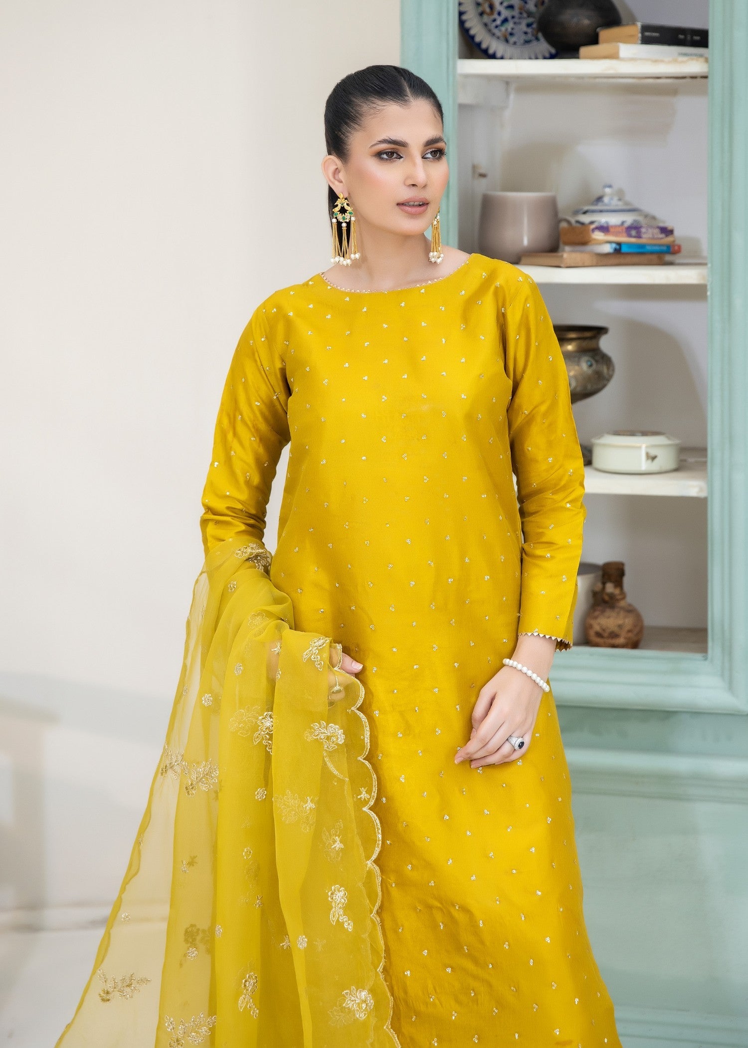 kattan silk Kurta Set in Lemon