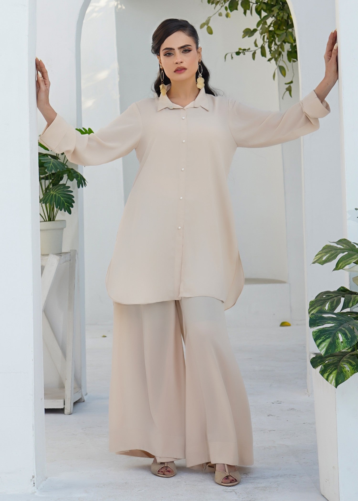 silk georgette Co Ord Sets in Cream