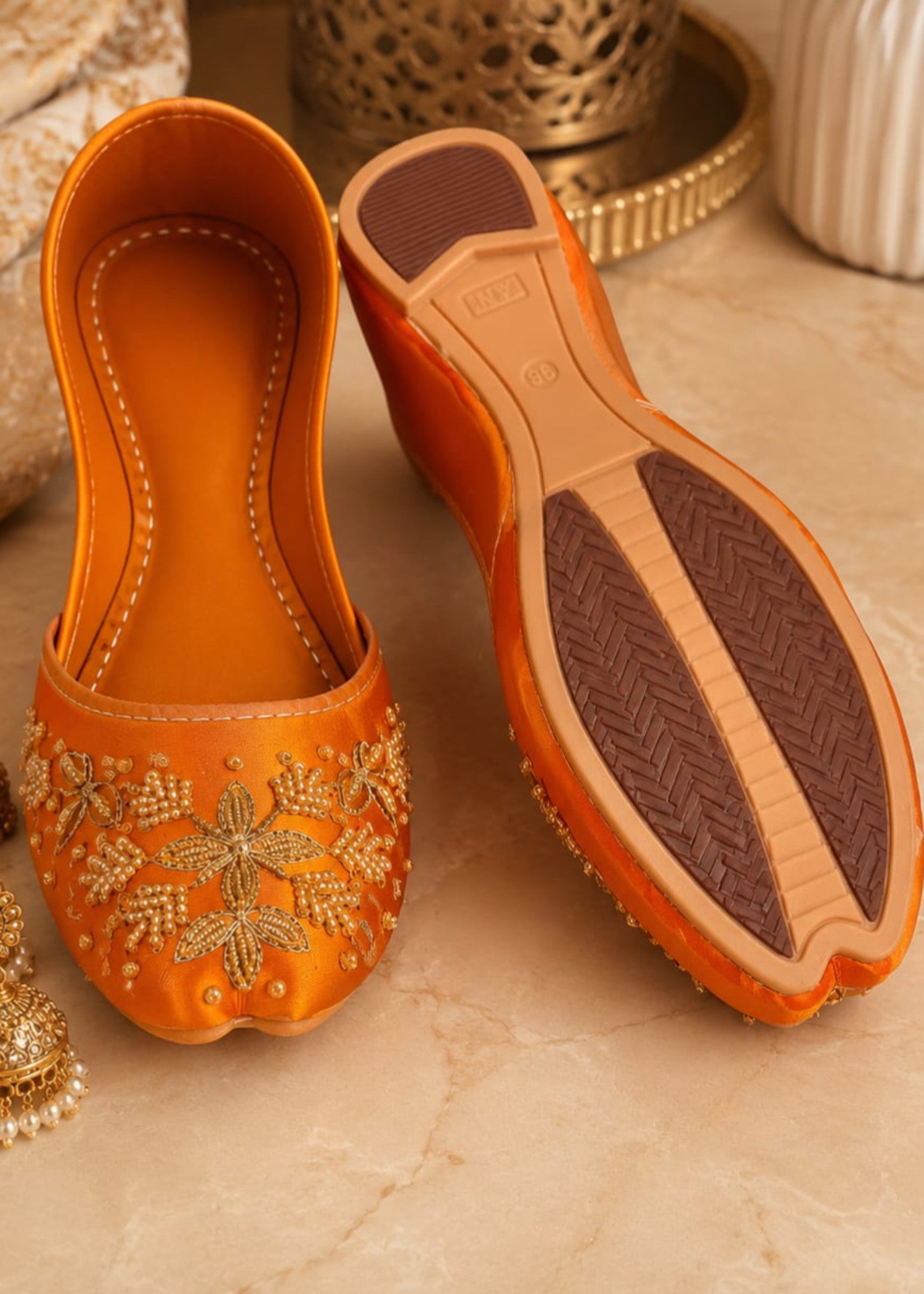 Khussa in Sunrise orange by - High Quality Women Khussa DOI1585