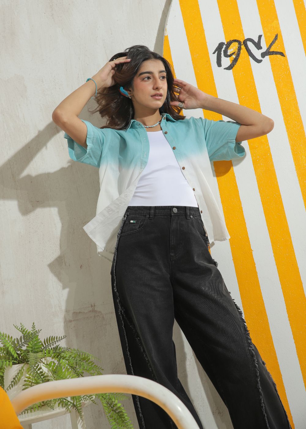 cotton Top in Teal, white