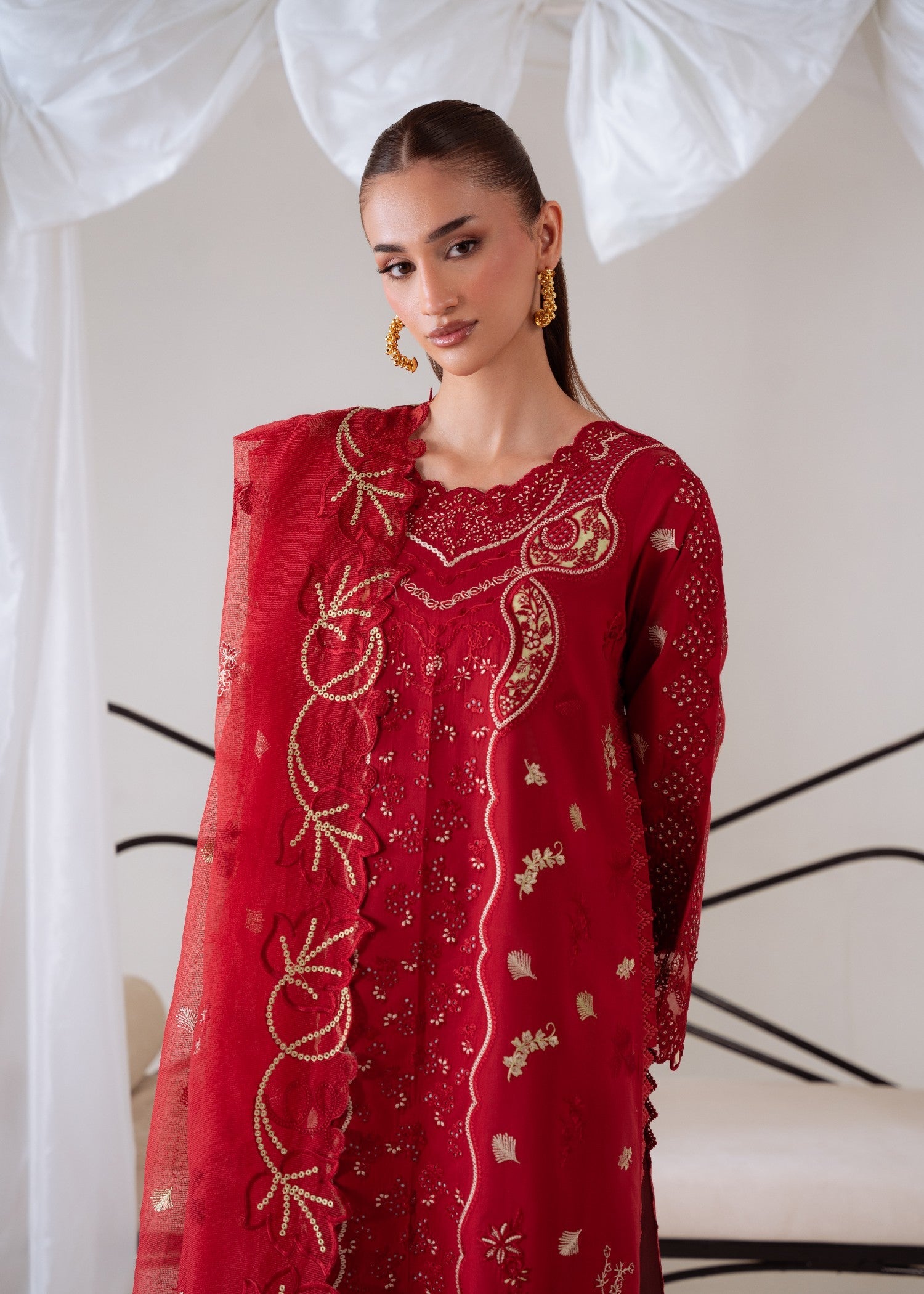linen Unstitched in Persian red