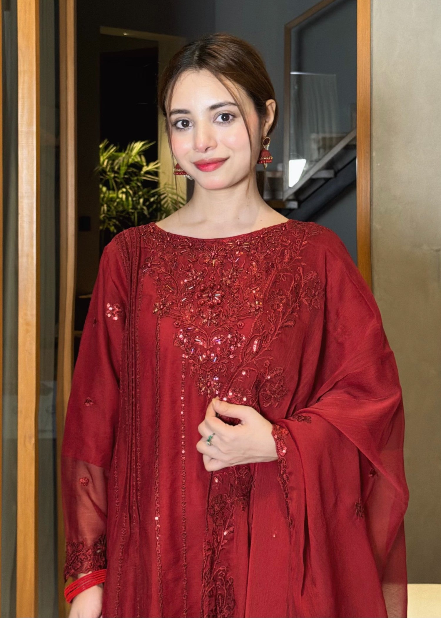 chiffon Short Frock in Maroon