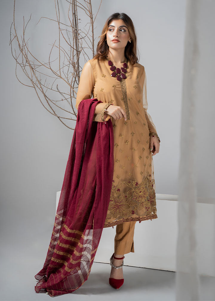 net Kurta Set in Gold